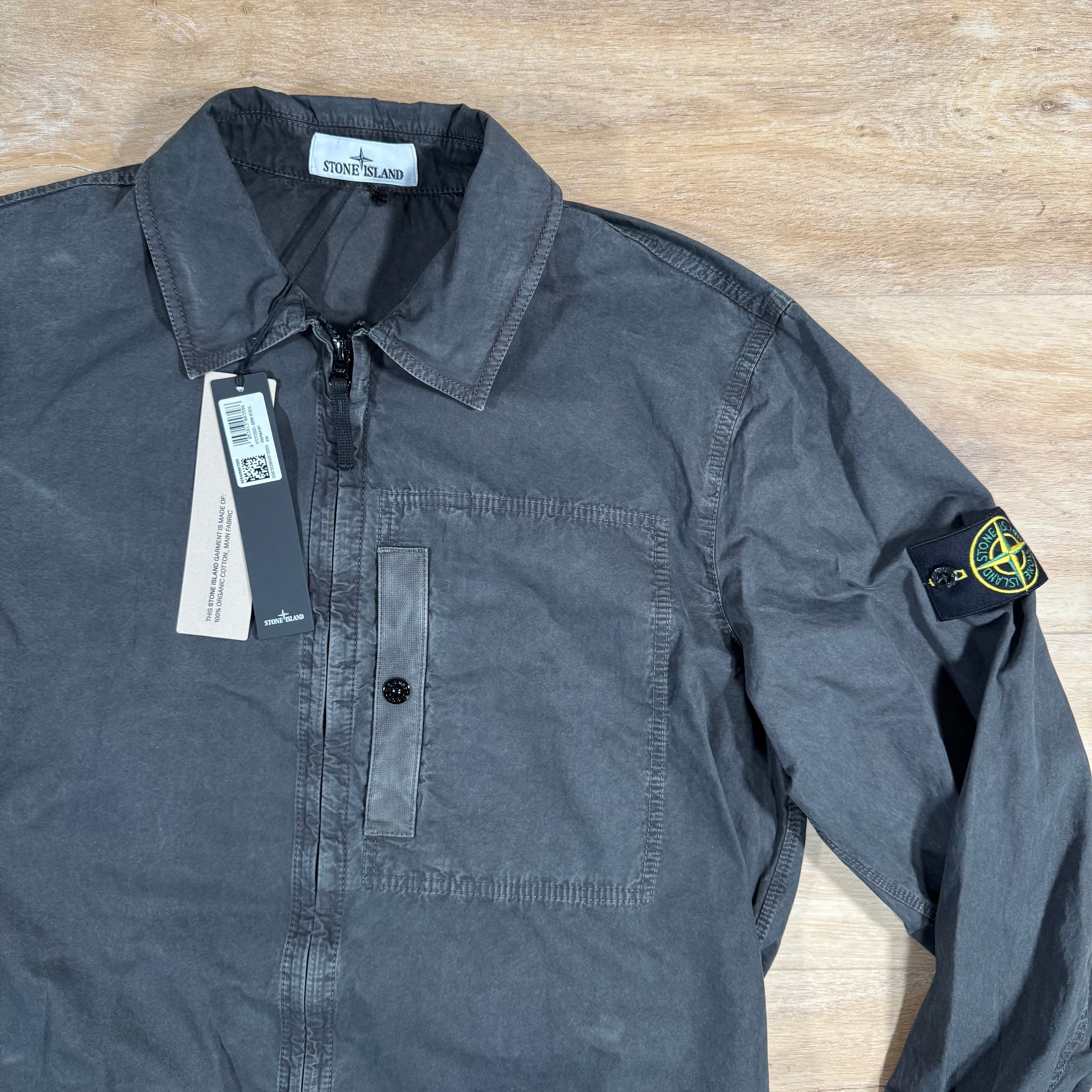 Stone Island Brushed Canvas Old Treatment Overshirt in Charcoal Grey Ironleague