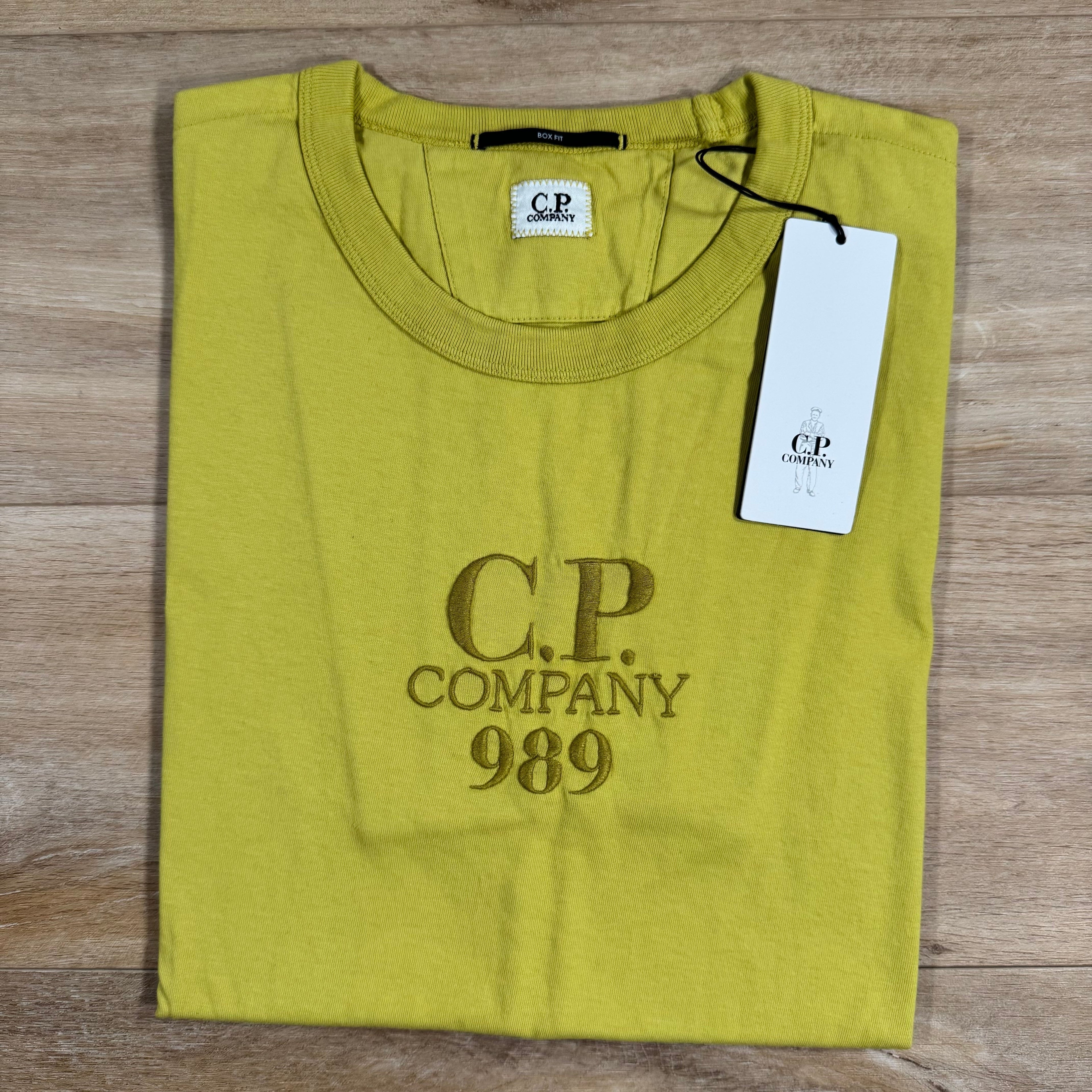 CP Company 20/1 Jersey Boxy Logo T-Shirt in Cress Green - Yellow Ironleague