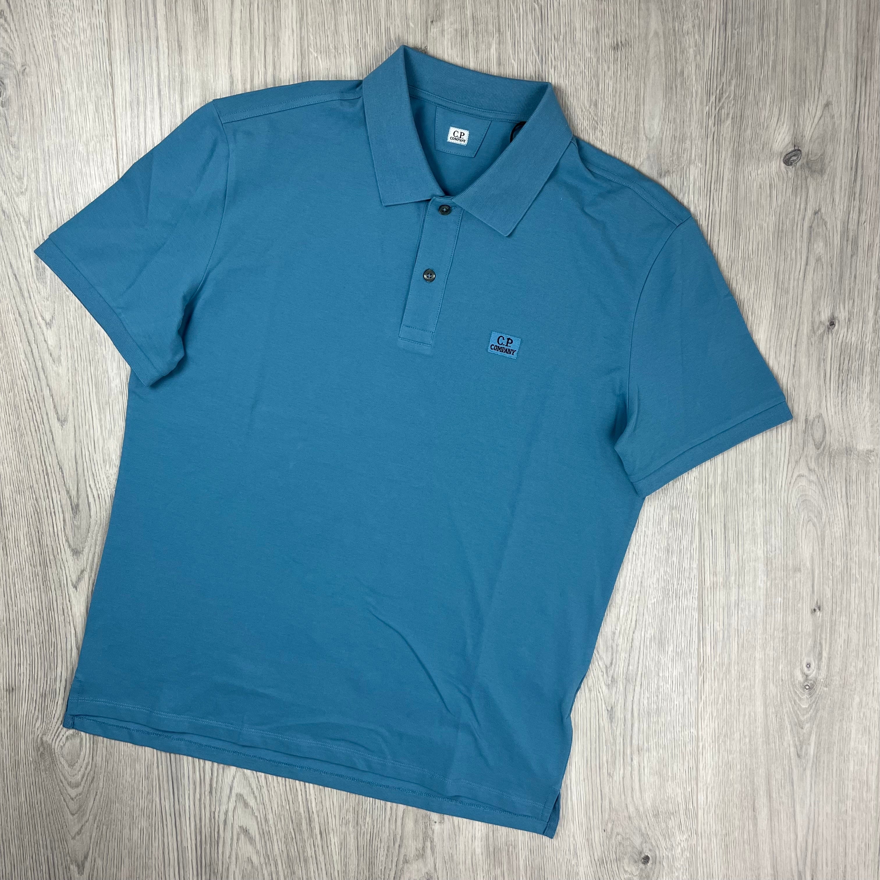 CP Company Piquet Polo Shirt - Aegean Blue Ironleague