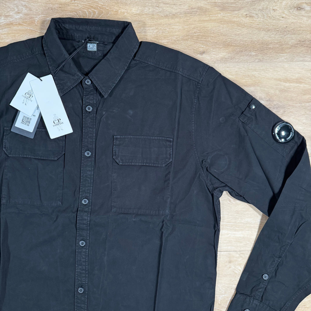 CP Company Gabardine Buttoned Lens Shirt in Black Ironleague
