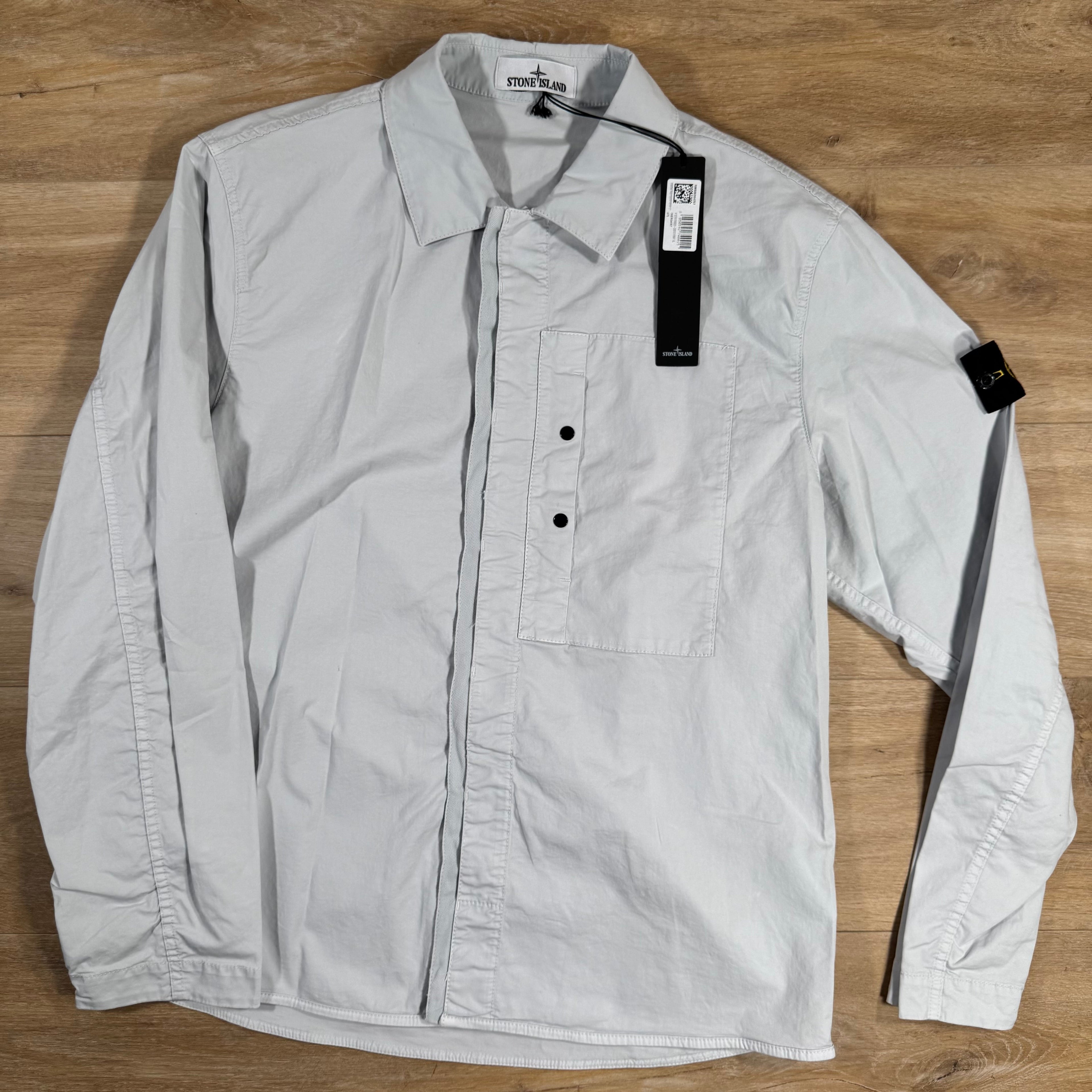 Stone Island Supima Twill Stretch-TC Overshirt in Sky Blue Ironleague