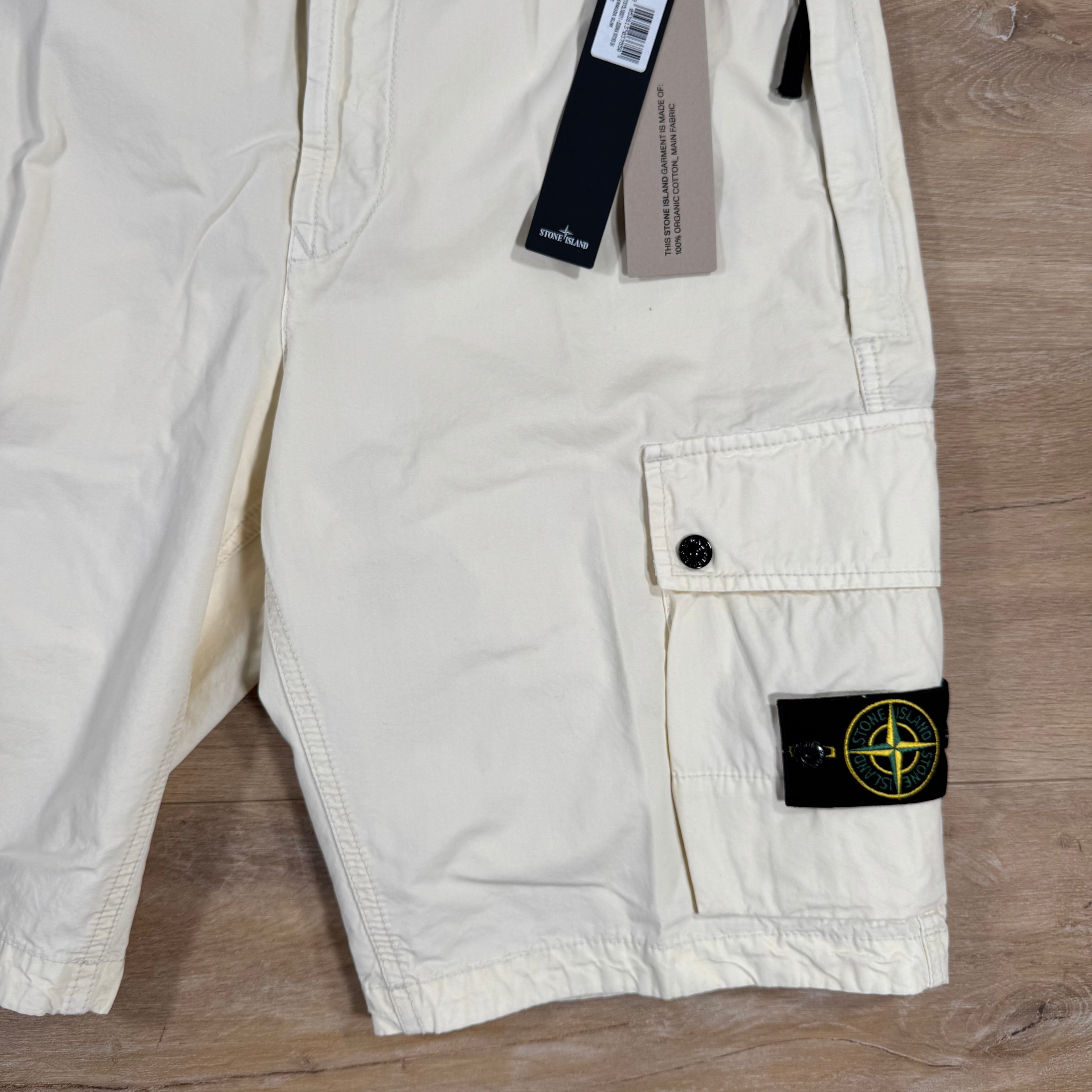 Stone Island Brushed Cotton Cargo Bermuda Shorts in Ivory Ironleague