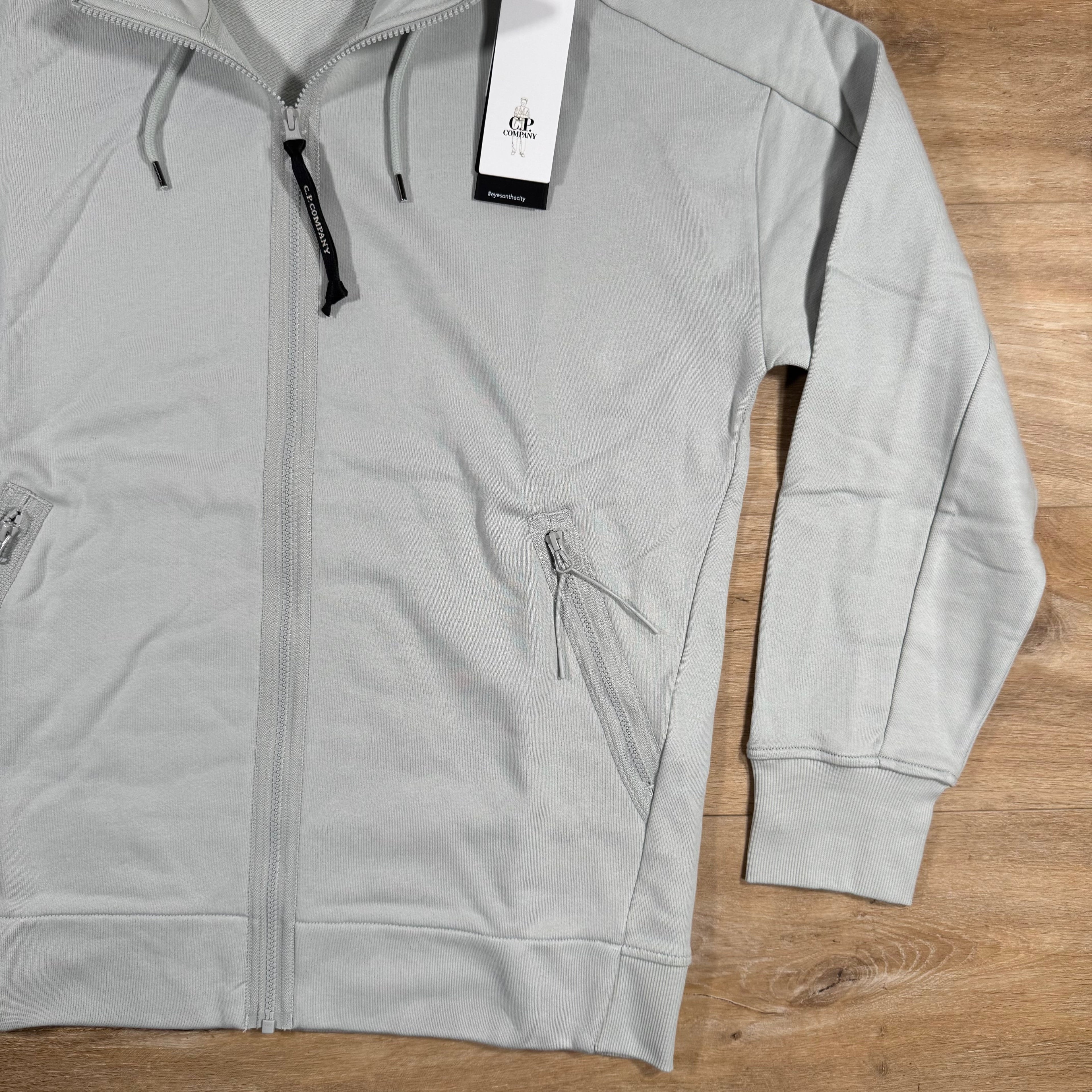 CP Company Diagonal Raised Fleece Goggle Hoodie in Blue Fox - Grey Ironleague