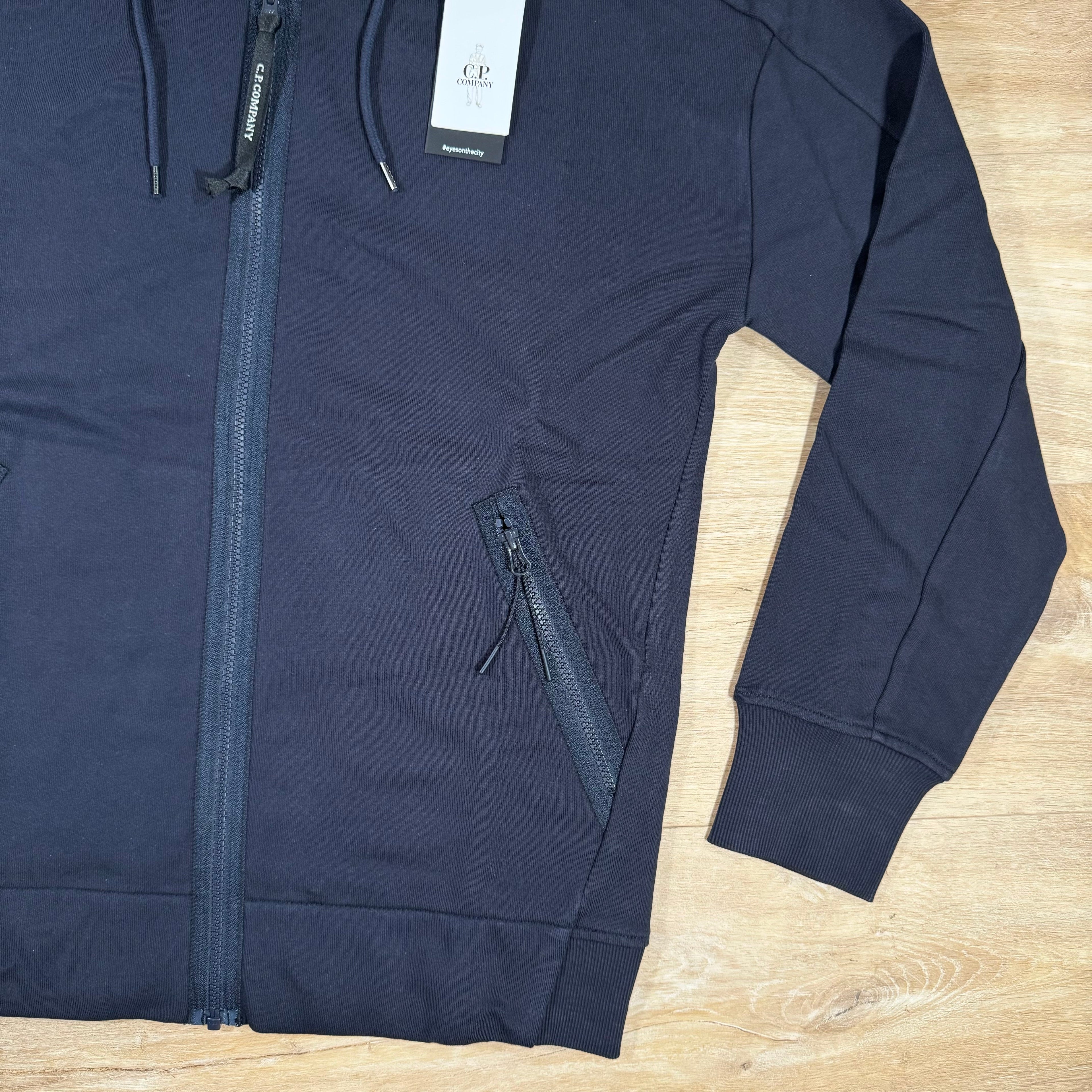 CP Company Diagonal Raised Fleece Goggle Hoodie in Navy Ironleague