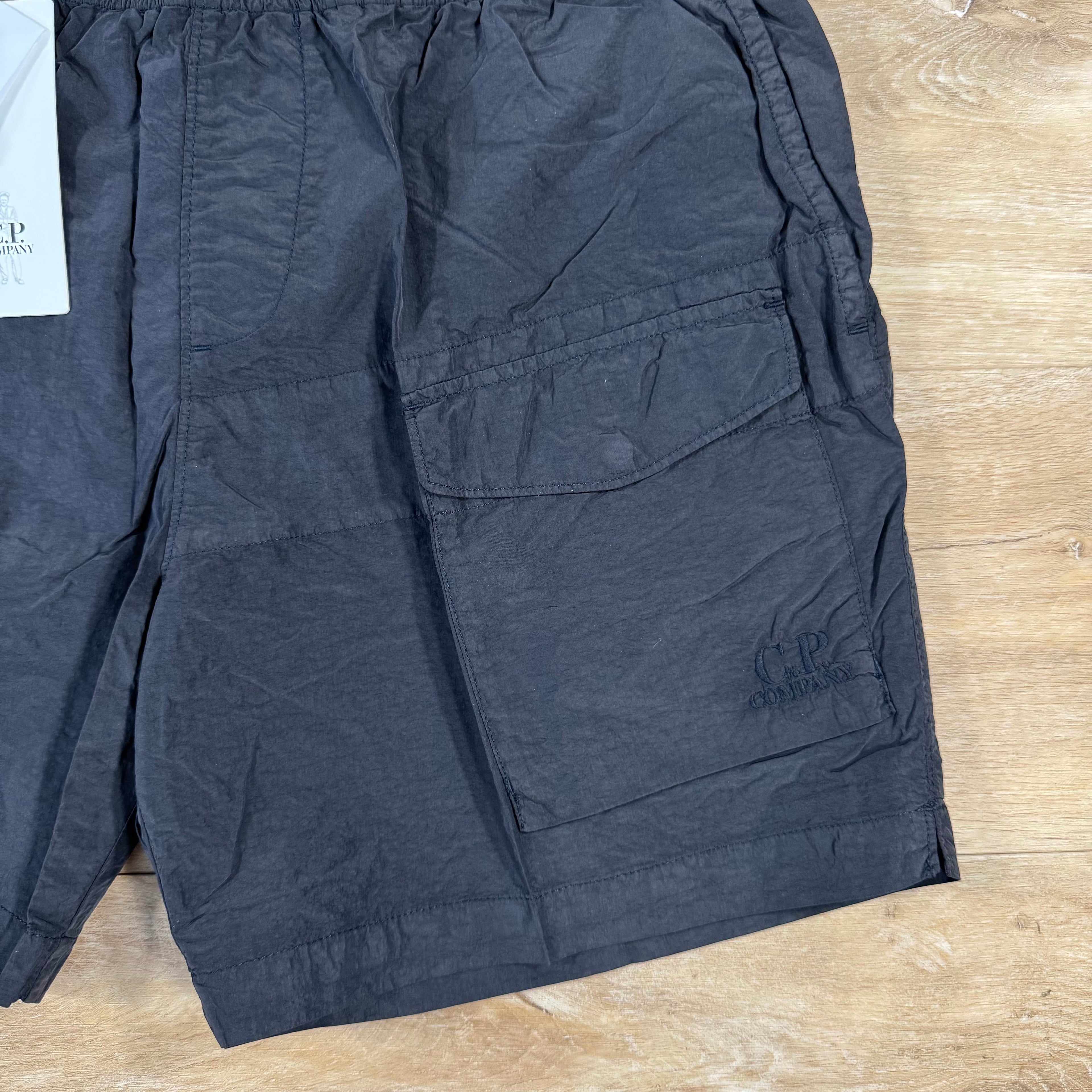 CP Company Flatt Nylon Logo Swim Shorts in Navy Ironleague
