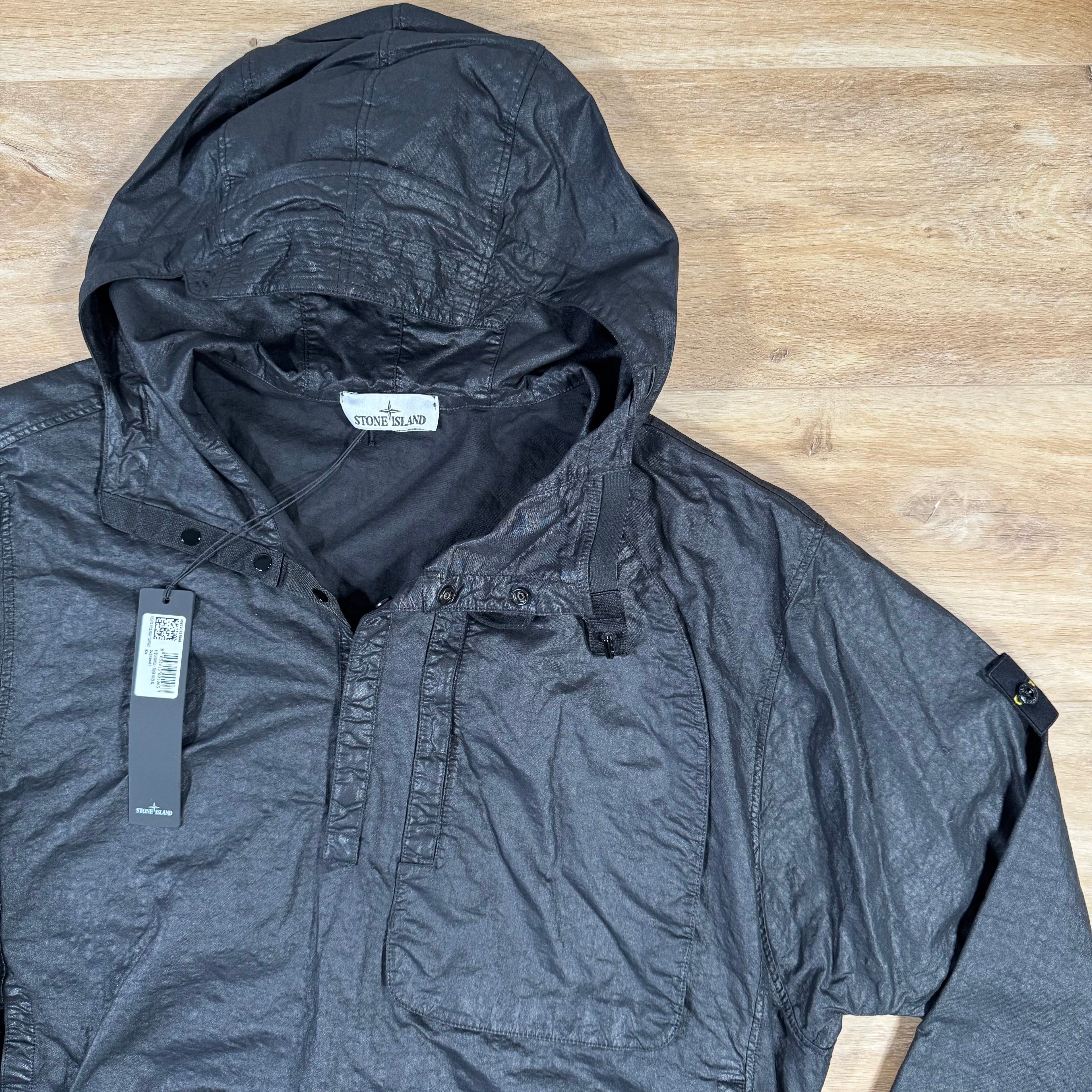 Stone Island Organic Look Nylon Panama-TC Anorak Jacket in Black Ironleague