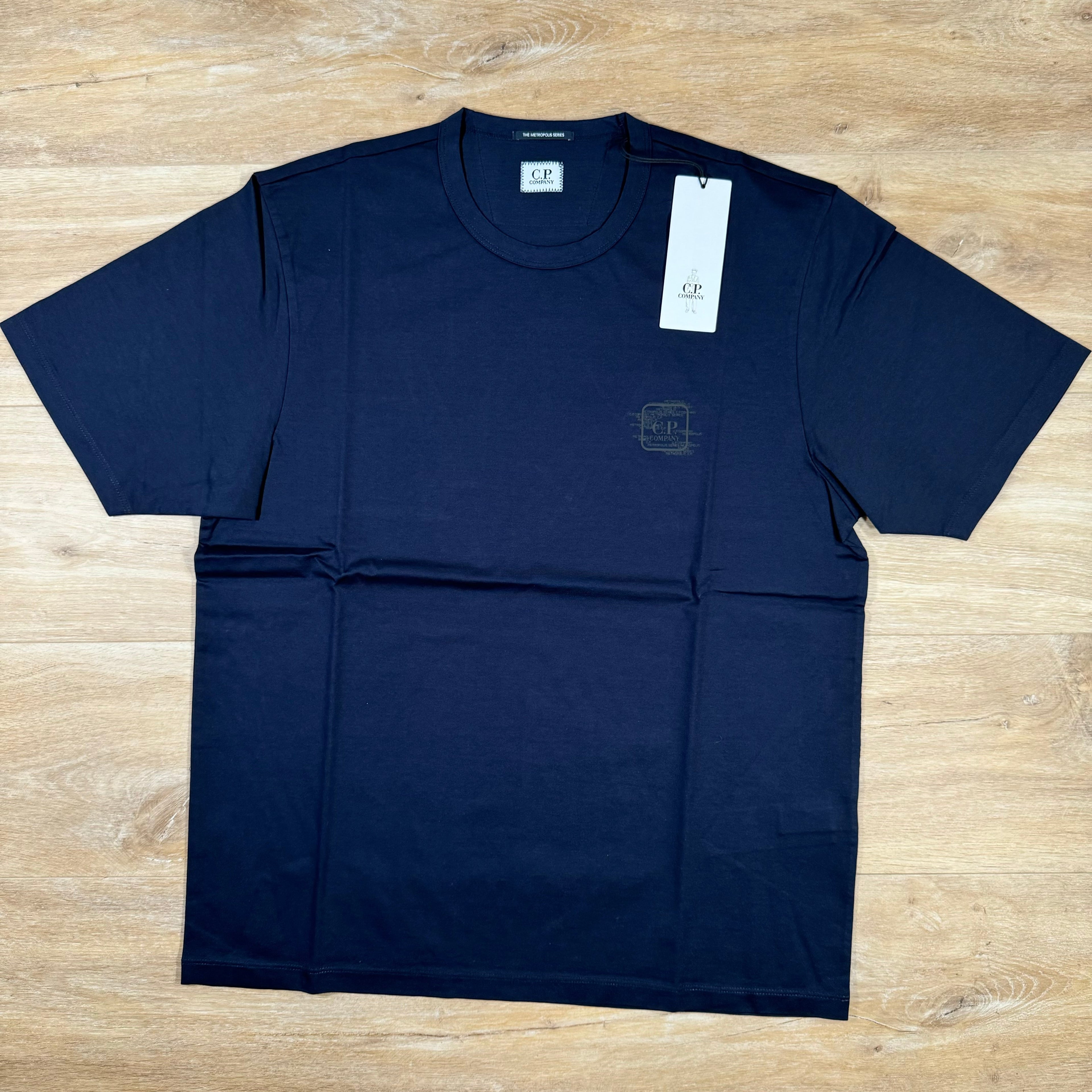 CP Company Metropolis Mercerized Logo T-Shirt in Navy Ironleague