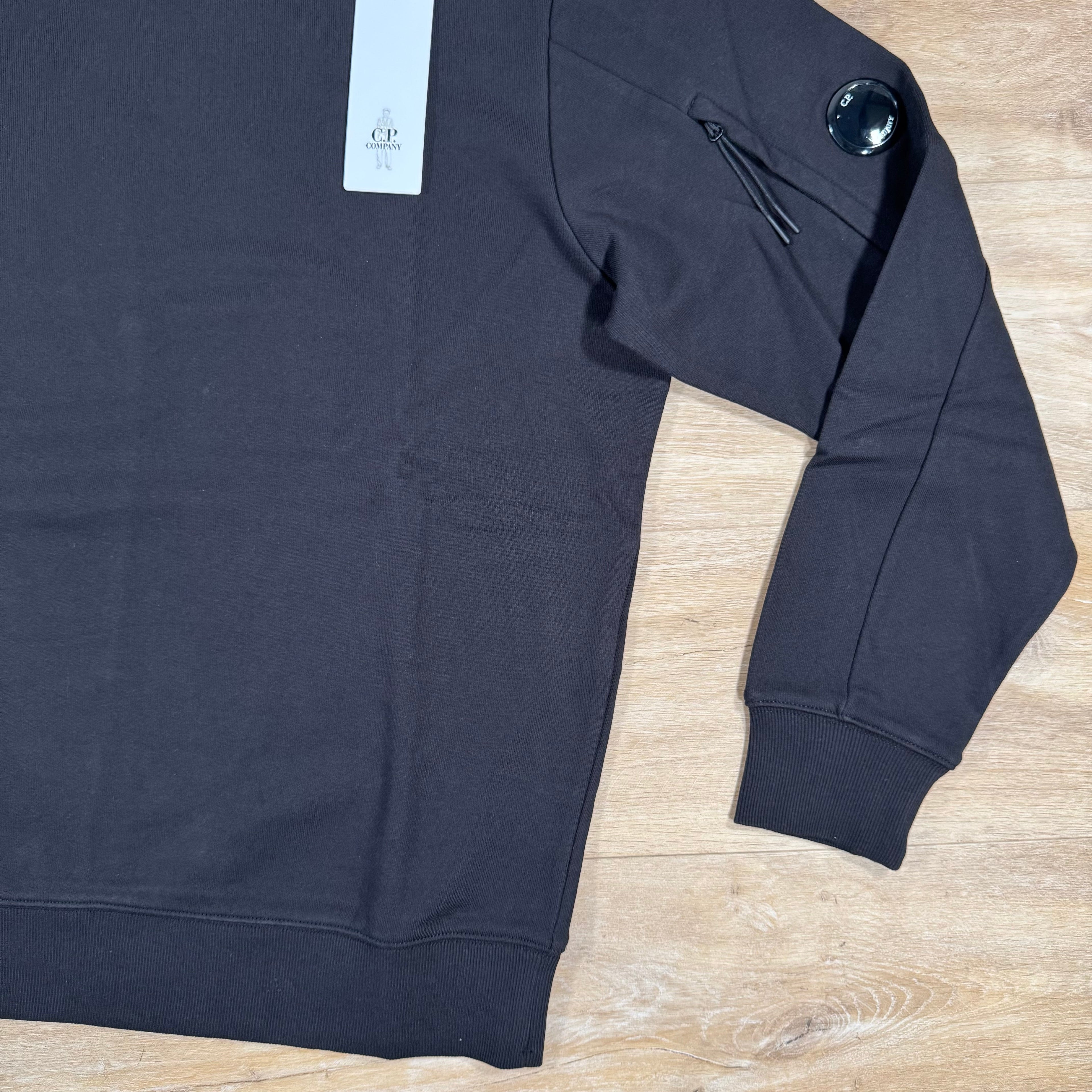 CP Company Diagonal Raised Fleece Crewneck Lens Sweatshirt in Black Ironleague