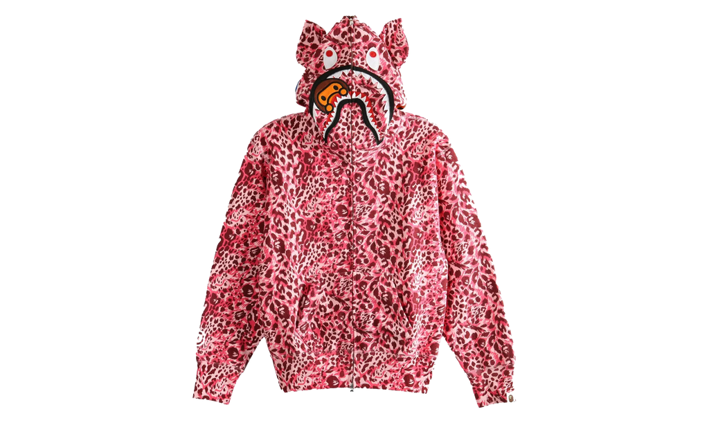 BAPE Wild Leopard Pattern Milo Shark Full Zip Hoodie WMNS Pink Camo 2L80215001 PNK