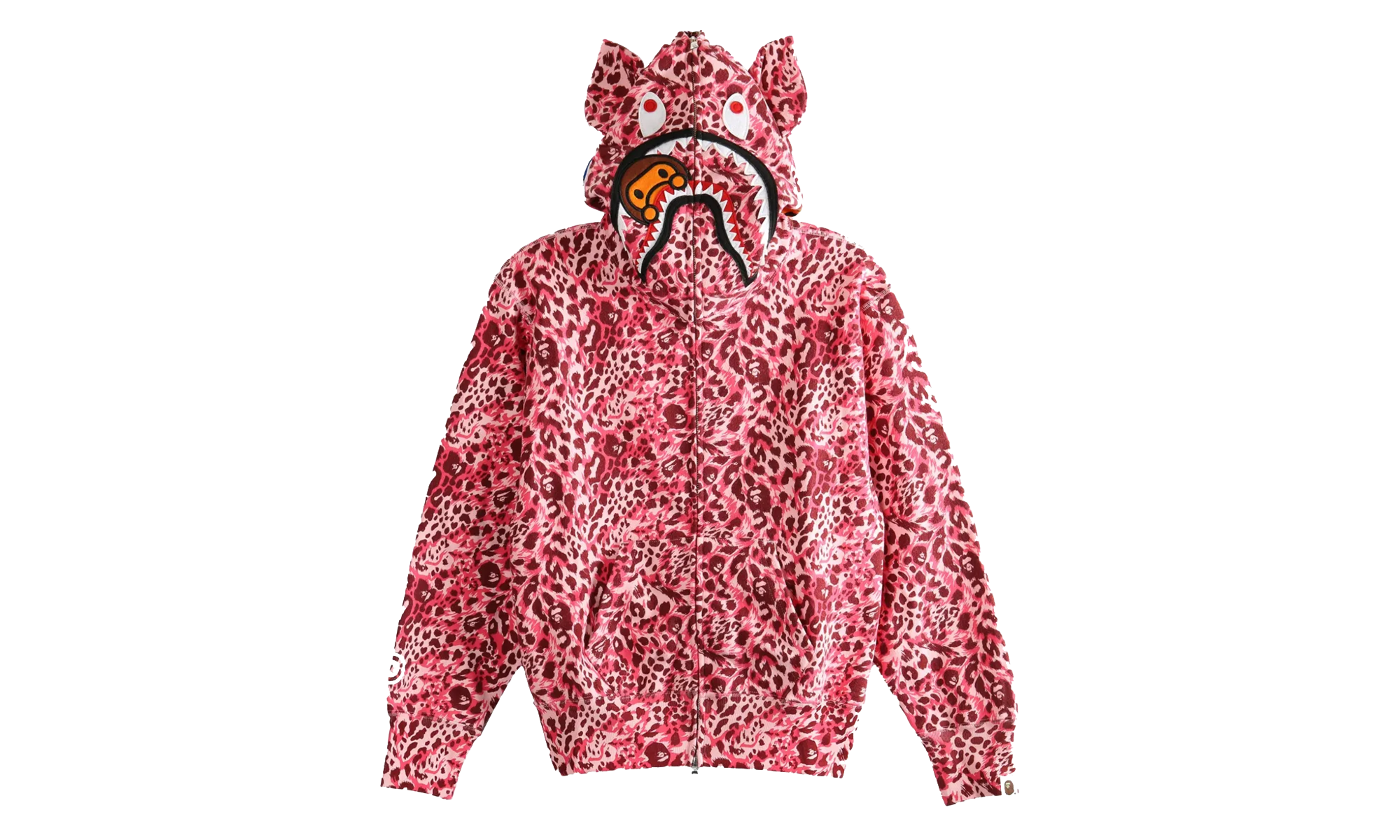 BAPE Wild Leopard Pattern Milo Shark Full Zip Hoodie WMNS Pink Camo 2L80215001 PNK