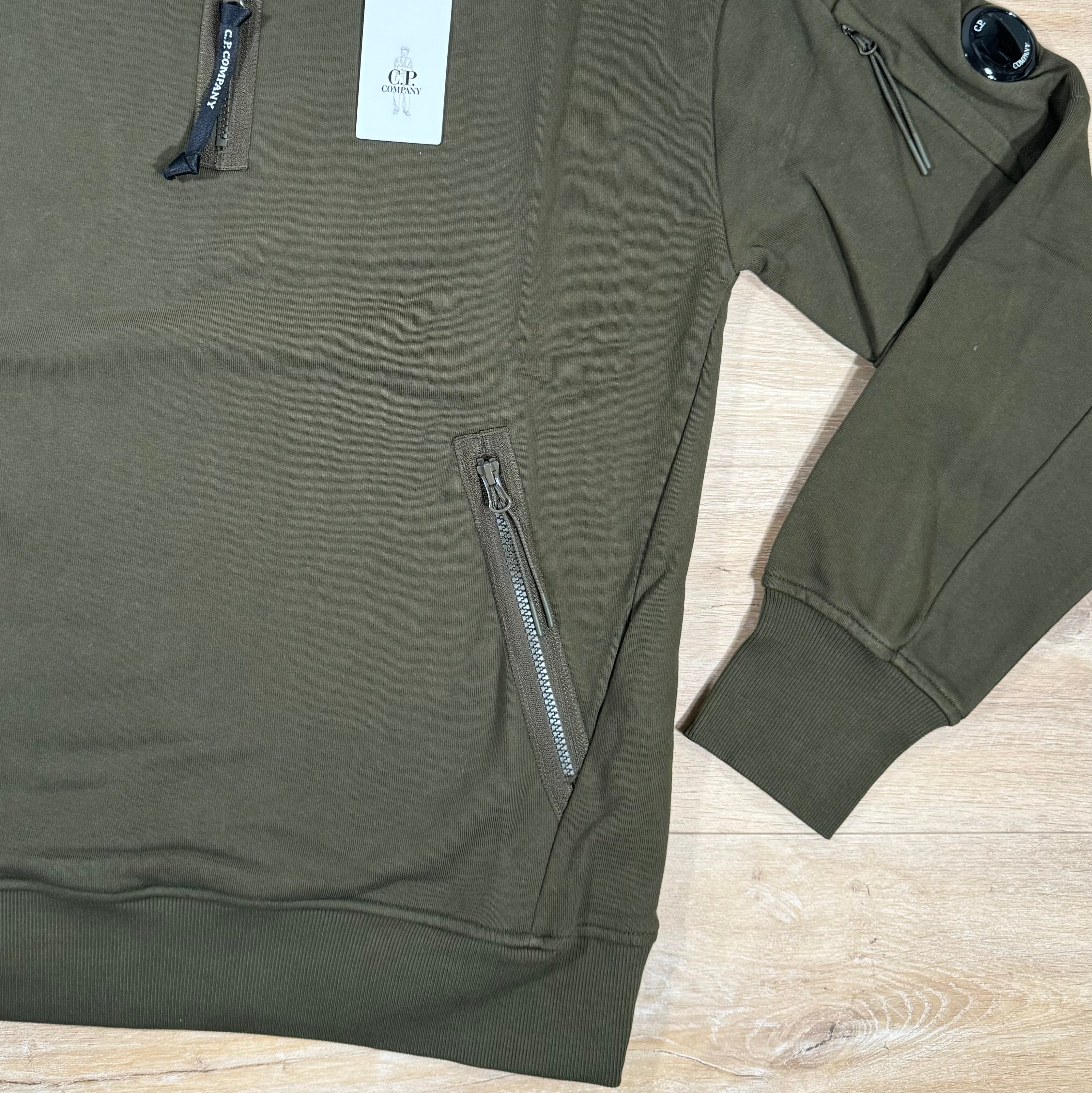 CP Company Diagonal Raised Half-Zipped Lens Sweatshirt in Ivy Green Ironleague