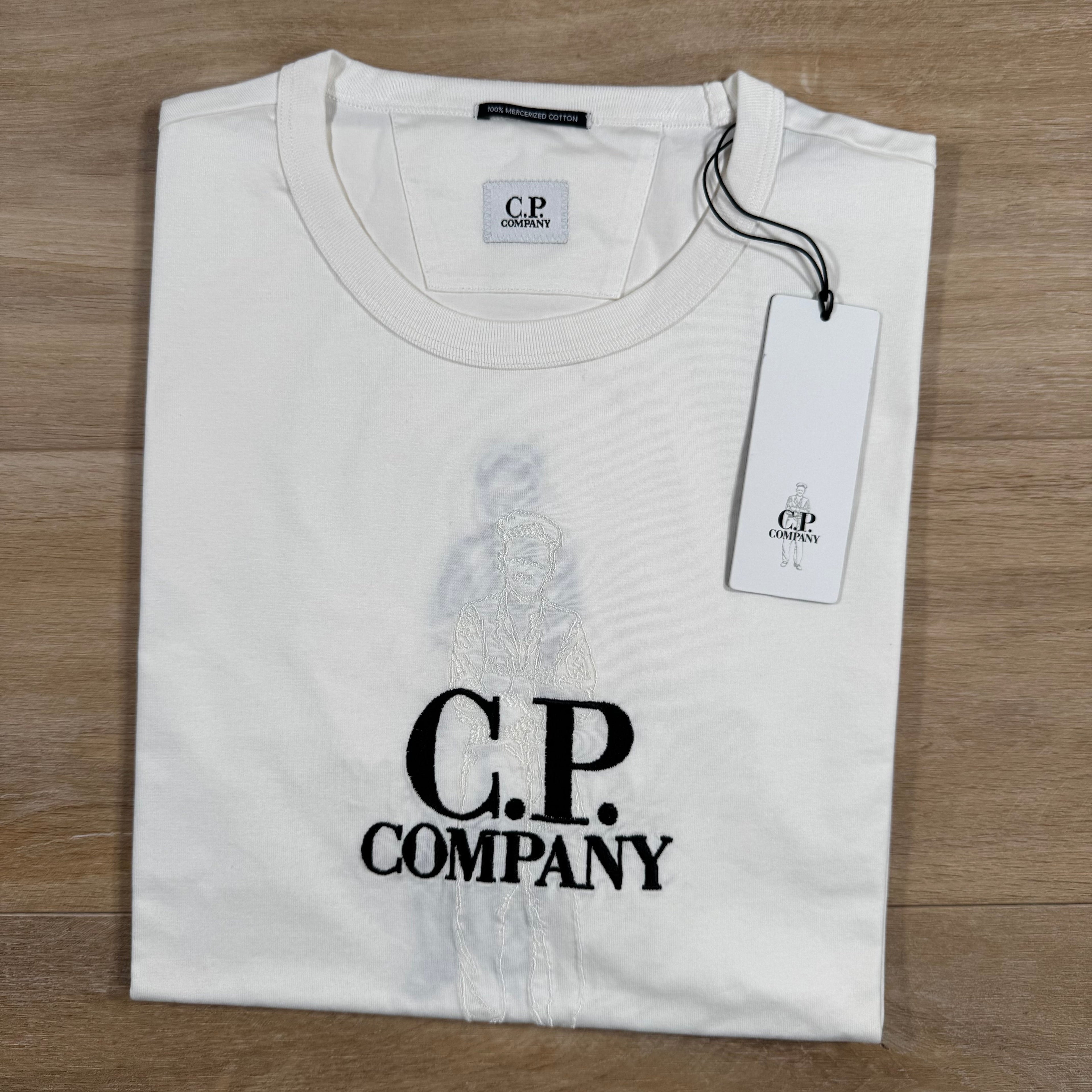 CP Company 30/2 Mercerized Jersey Twisted British Sailor T-Shirt in White Ironleague