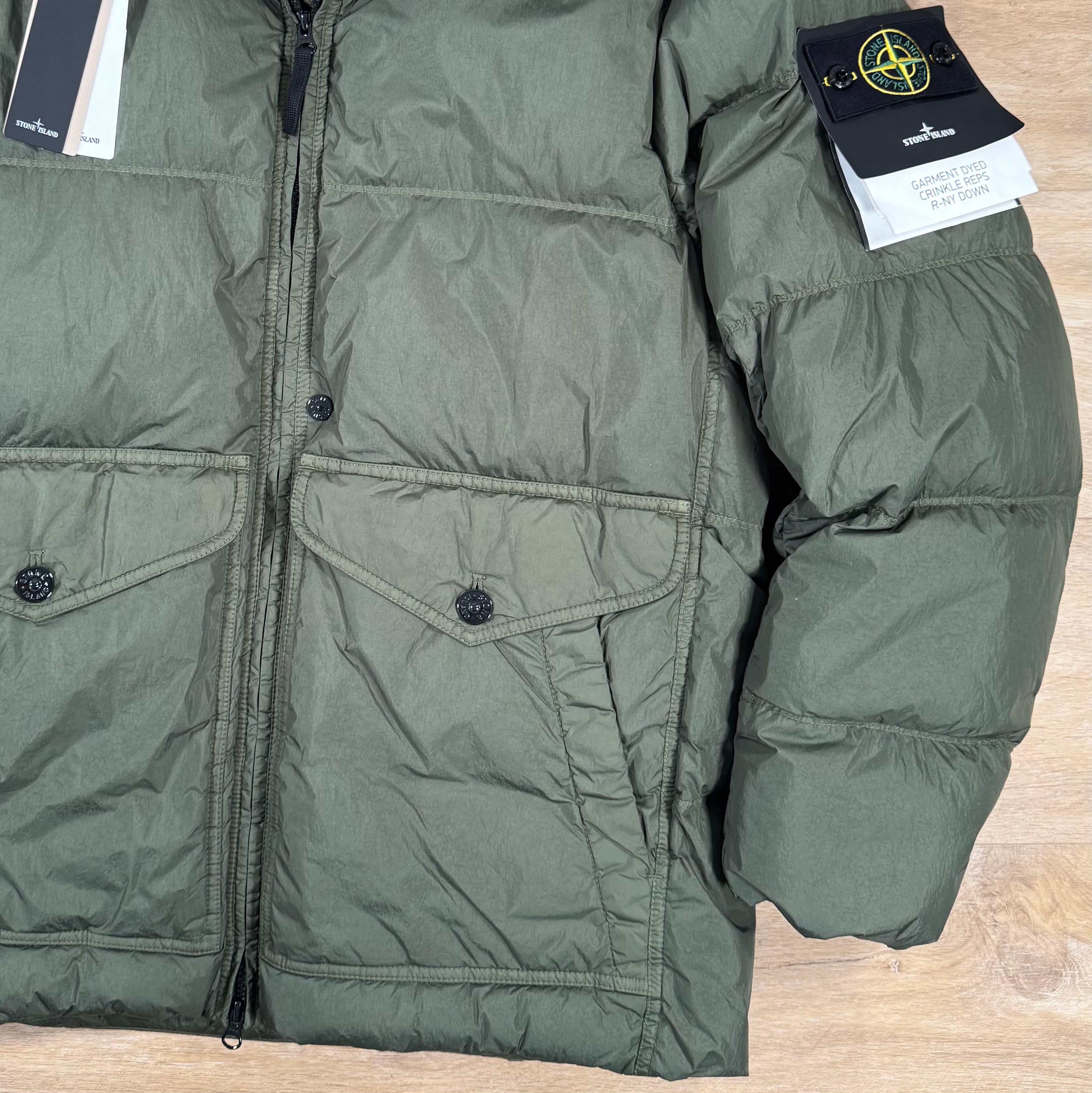 Stone Island Crinkle Reps R-NY Down Parka in Musk Green Ironleague