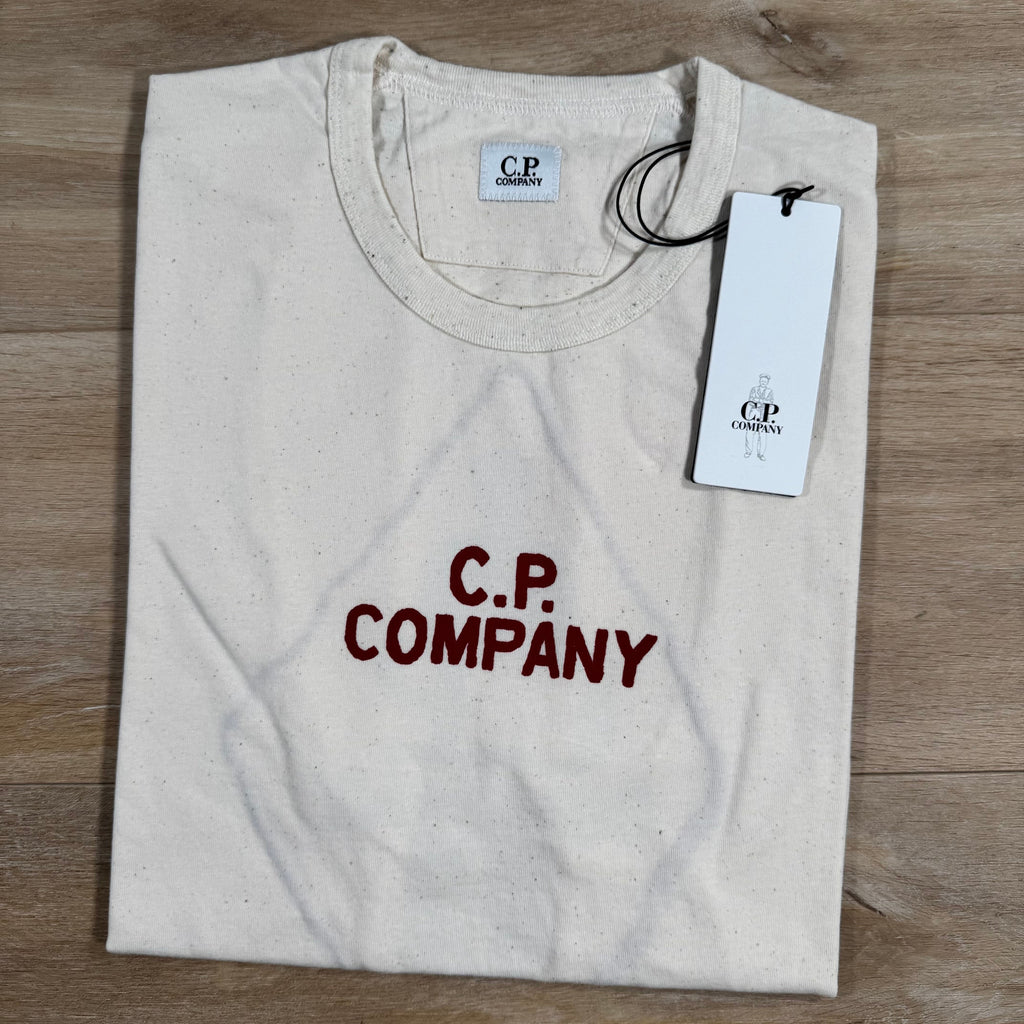 CP Company Natural Jersey Logo T-Shirt in Pistachio Shell - Beige Ironleague