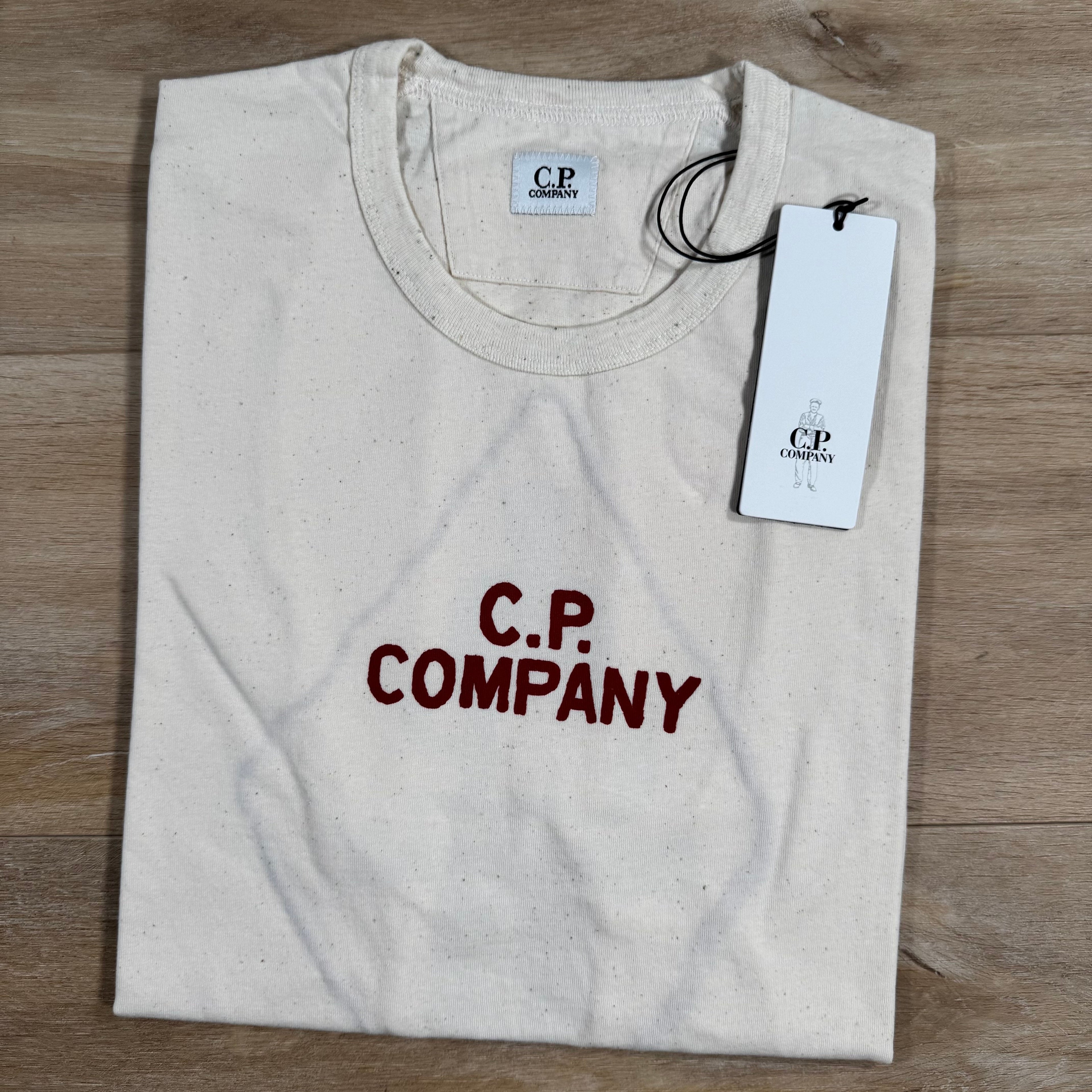 CP Company Natural Jersey Logo T-Shirt in Pistachio Shell - Beige Ironleague