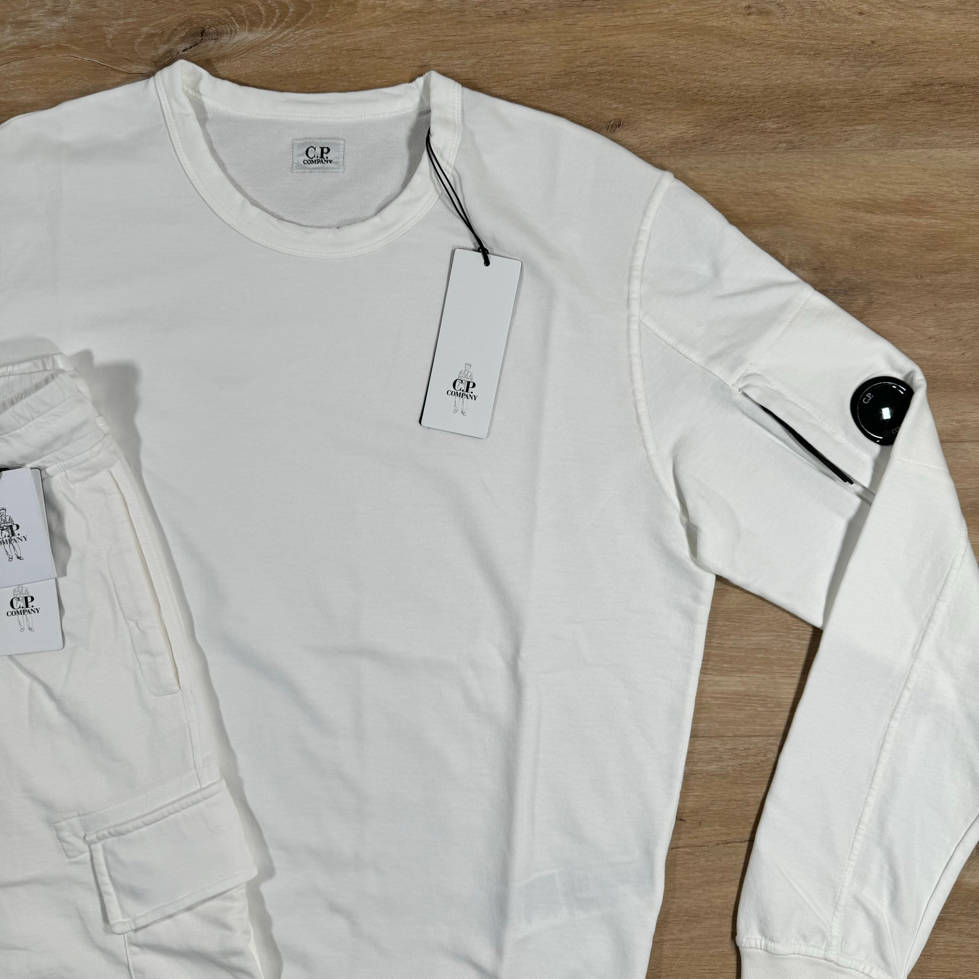 CP Company Light Fleece Lens Tracksuit in White Ironleague