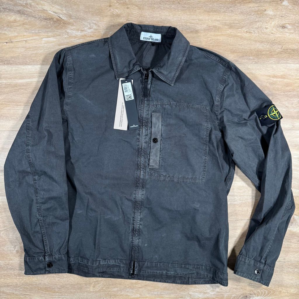 Stone Island Brushed Canvas Old Treatment Overshirt in Charcoal Grey Ironleague