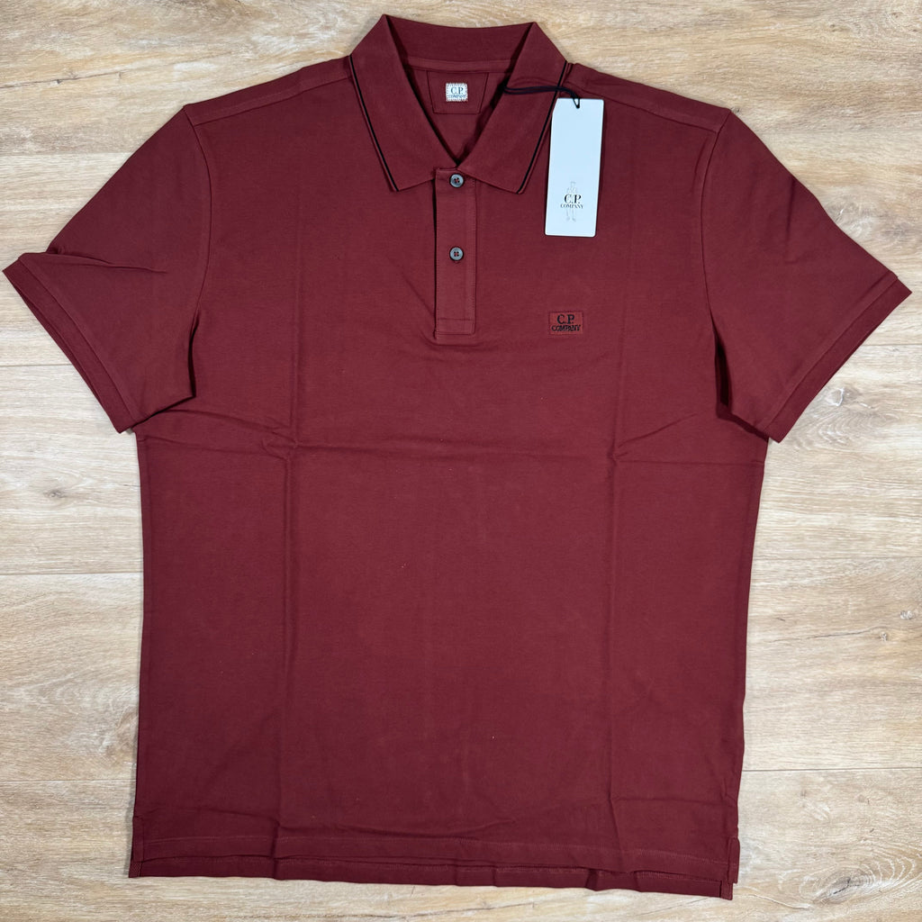 CP Company Stretch Piquet Striped Collar Polo Shirt in Sable - Brown Ironleague