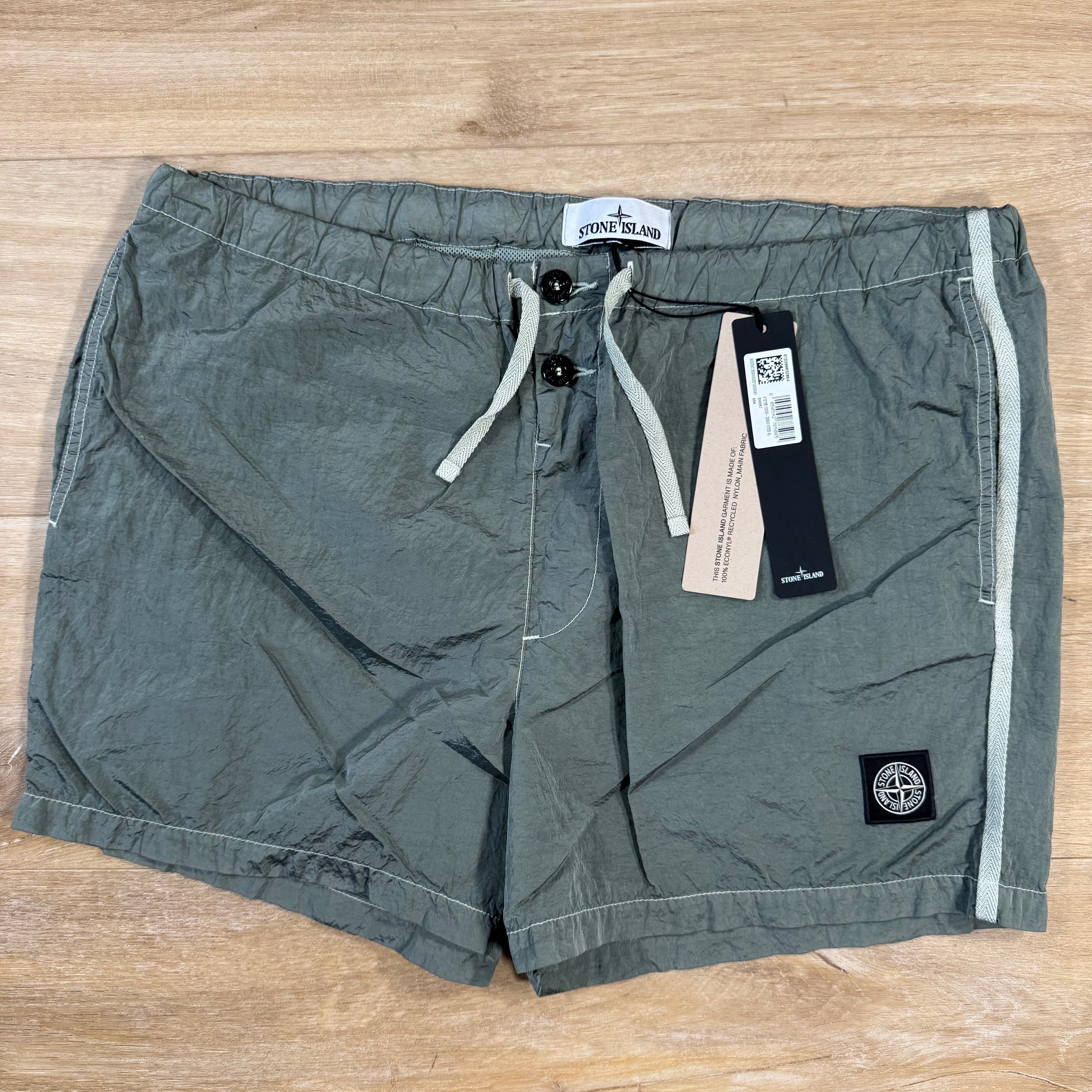Stone Island Nylon Metal Button Swim Shorts in Sage Green Ironleague