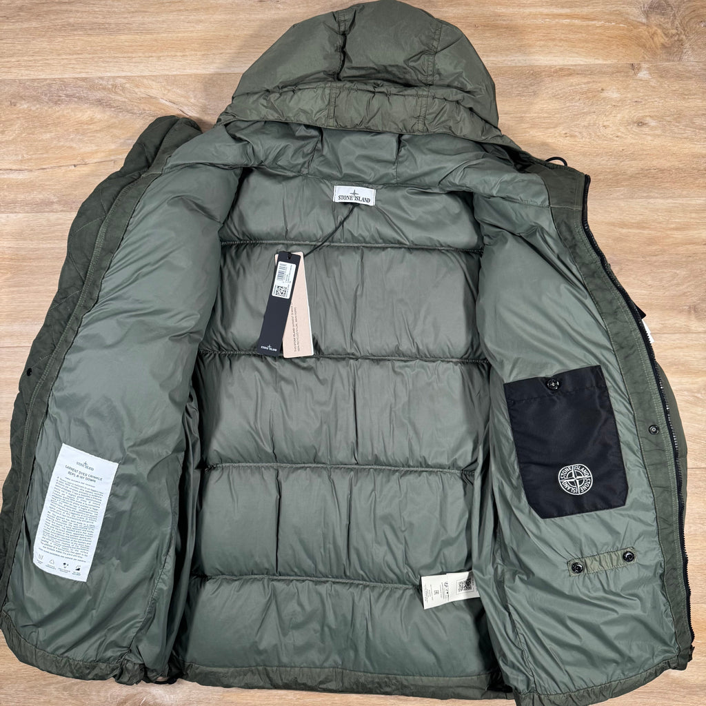 Stone Island Crinkle Reps R-NY Down Parka in Musk Green Ironleague