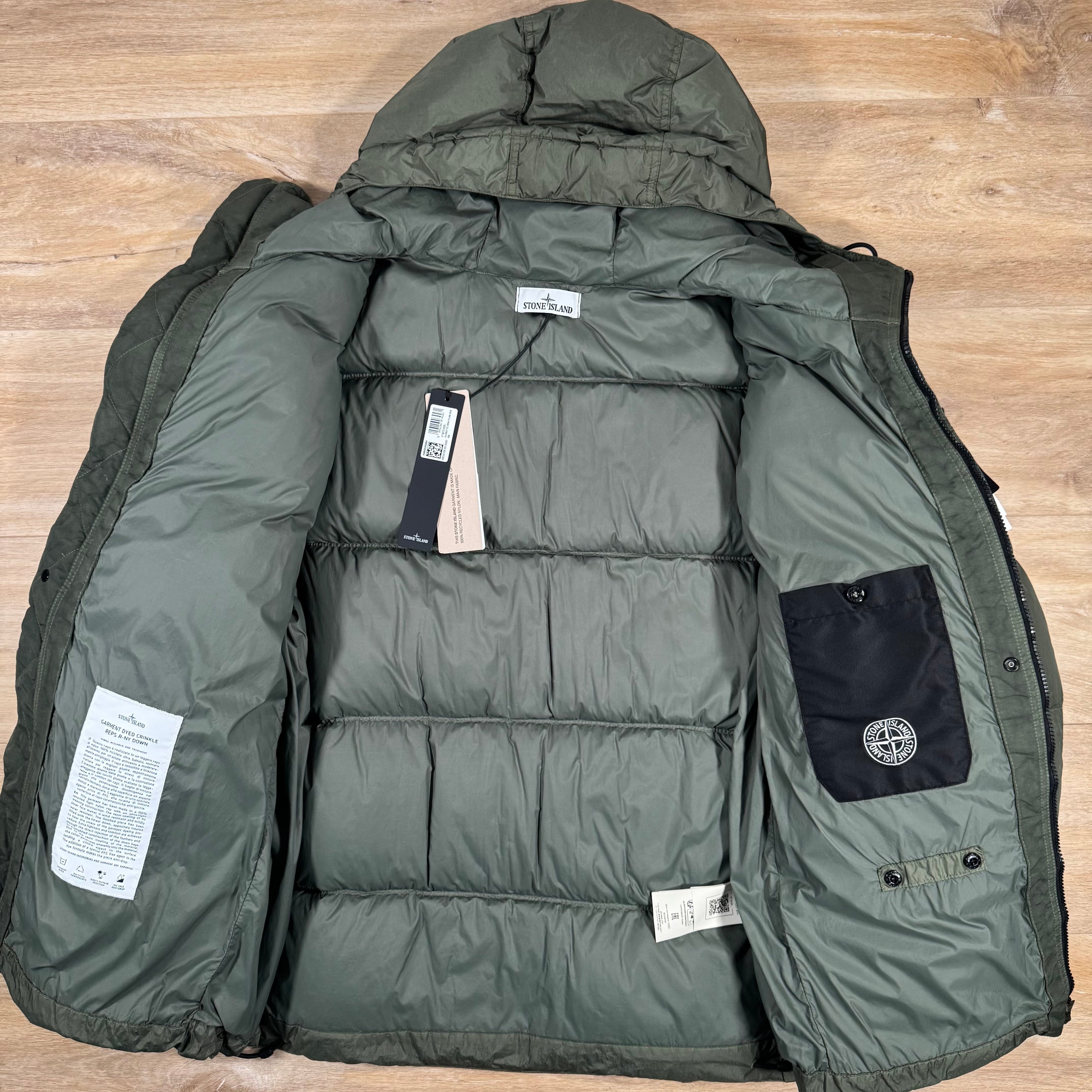 Stone Island Crinkle Reps R-NY Down Parka in Musk Green Ironleague