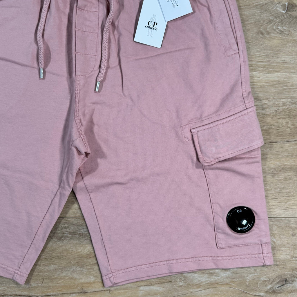 CP Company Light Fleece Cargo Lens Shorts in Misty Rose - Pink Ironleague