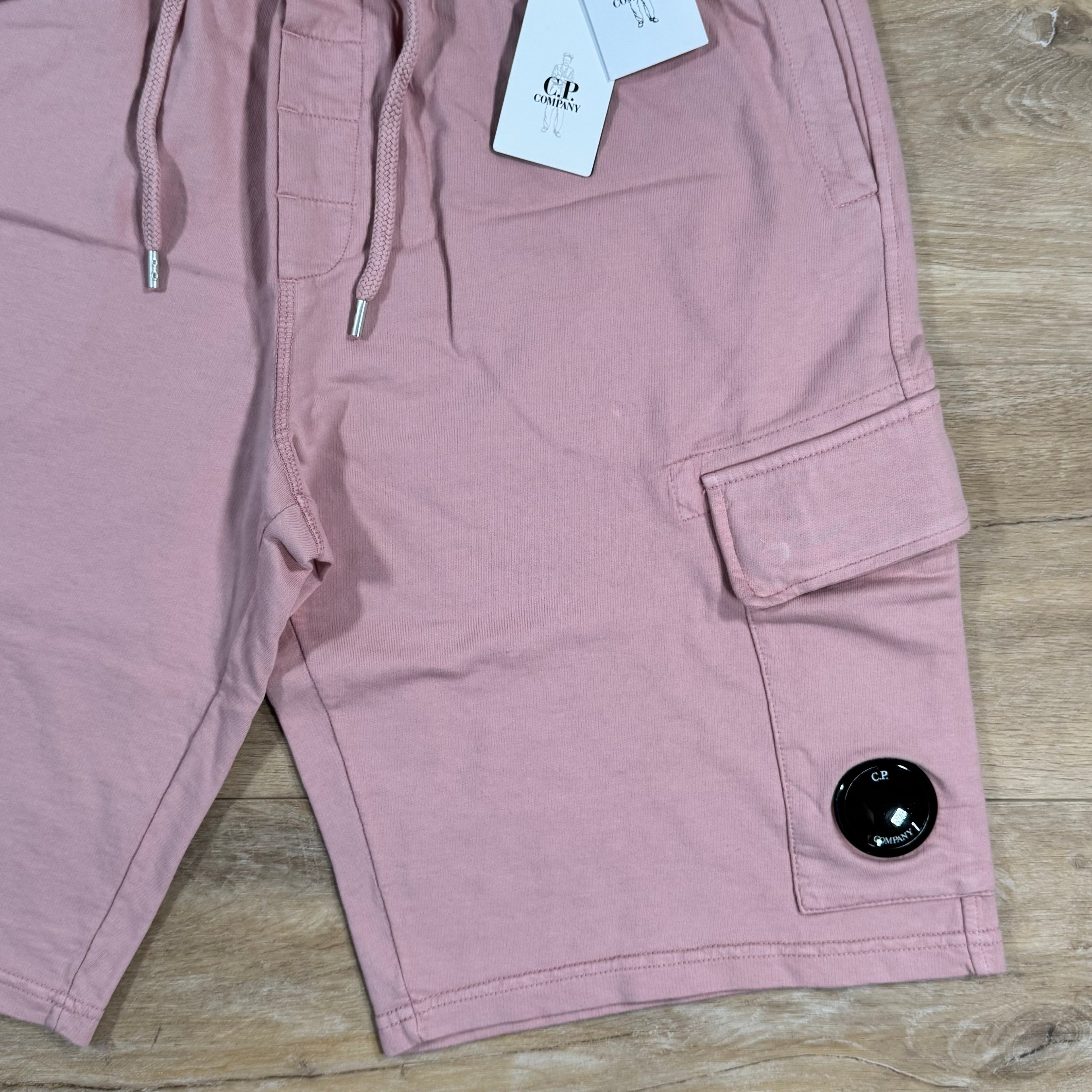 CP Company Light Fleece Cargo Lens Shorts in Misty Rose - Pink Ironleague