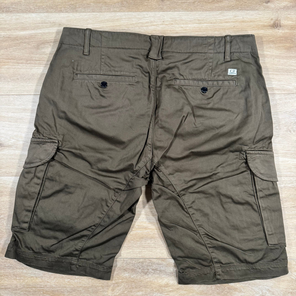 CP Company Stretch Sateen Lens Cargo Shorts in Ivy Green Ironleague