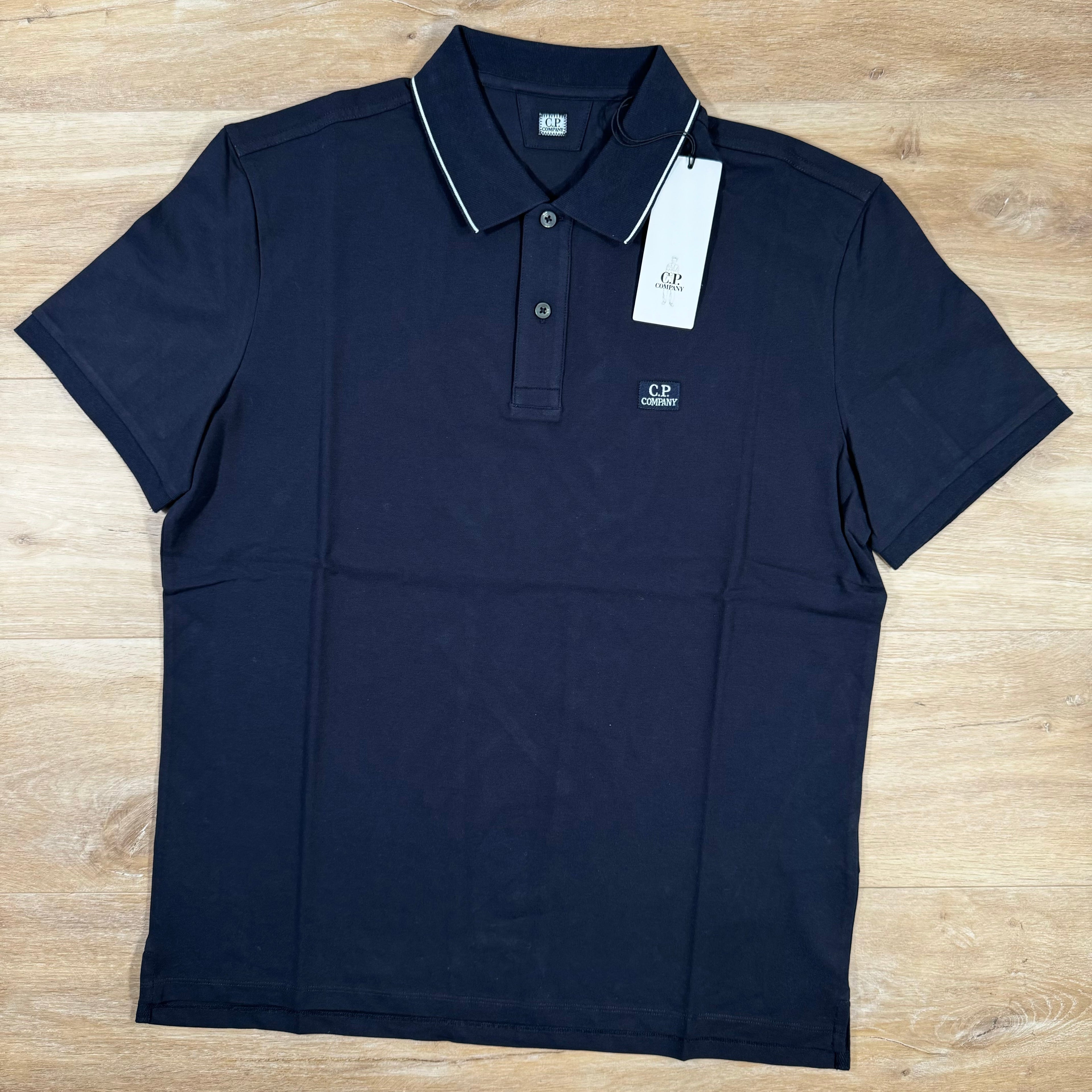 CP Company Stretch Piquet Striped Collar Polo Shirt in Navy Ironleague