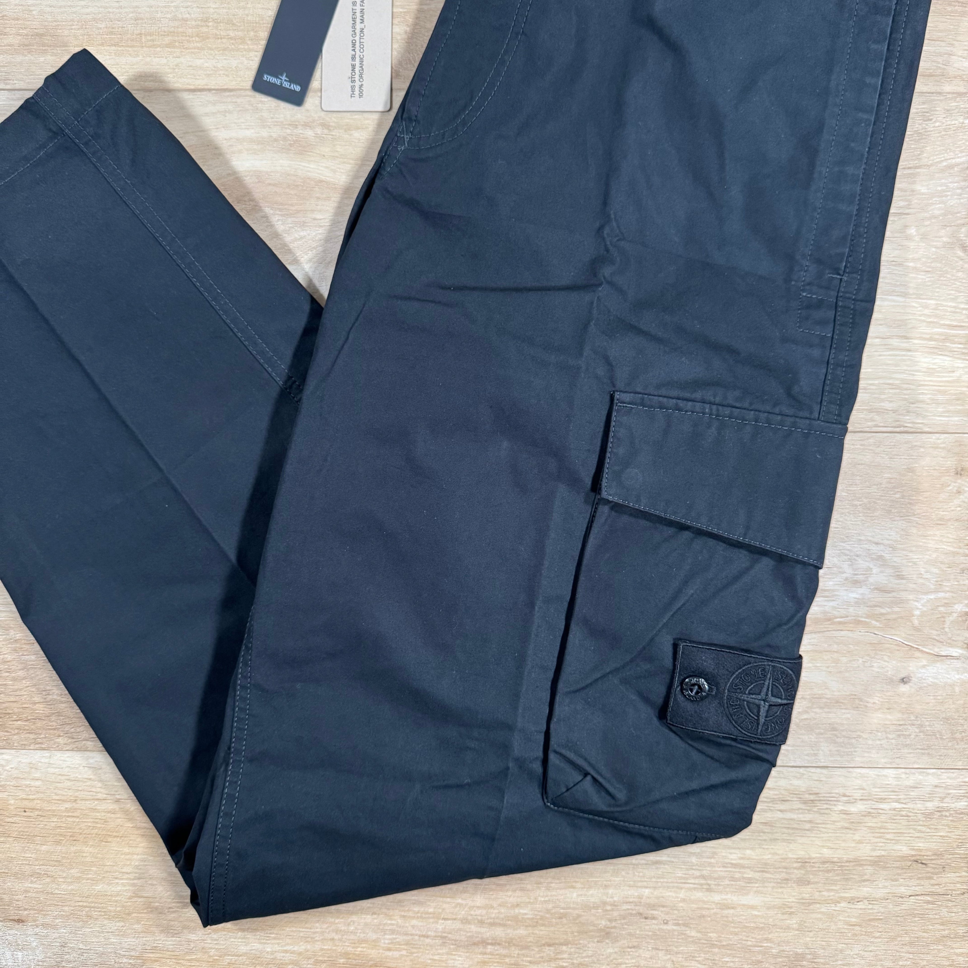 Stone Island Weatherproof Canvas Ghost Cargo Trousers in Black Ironleague