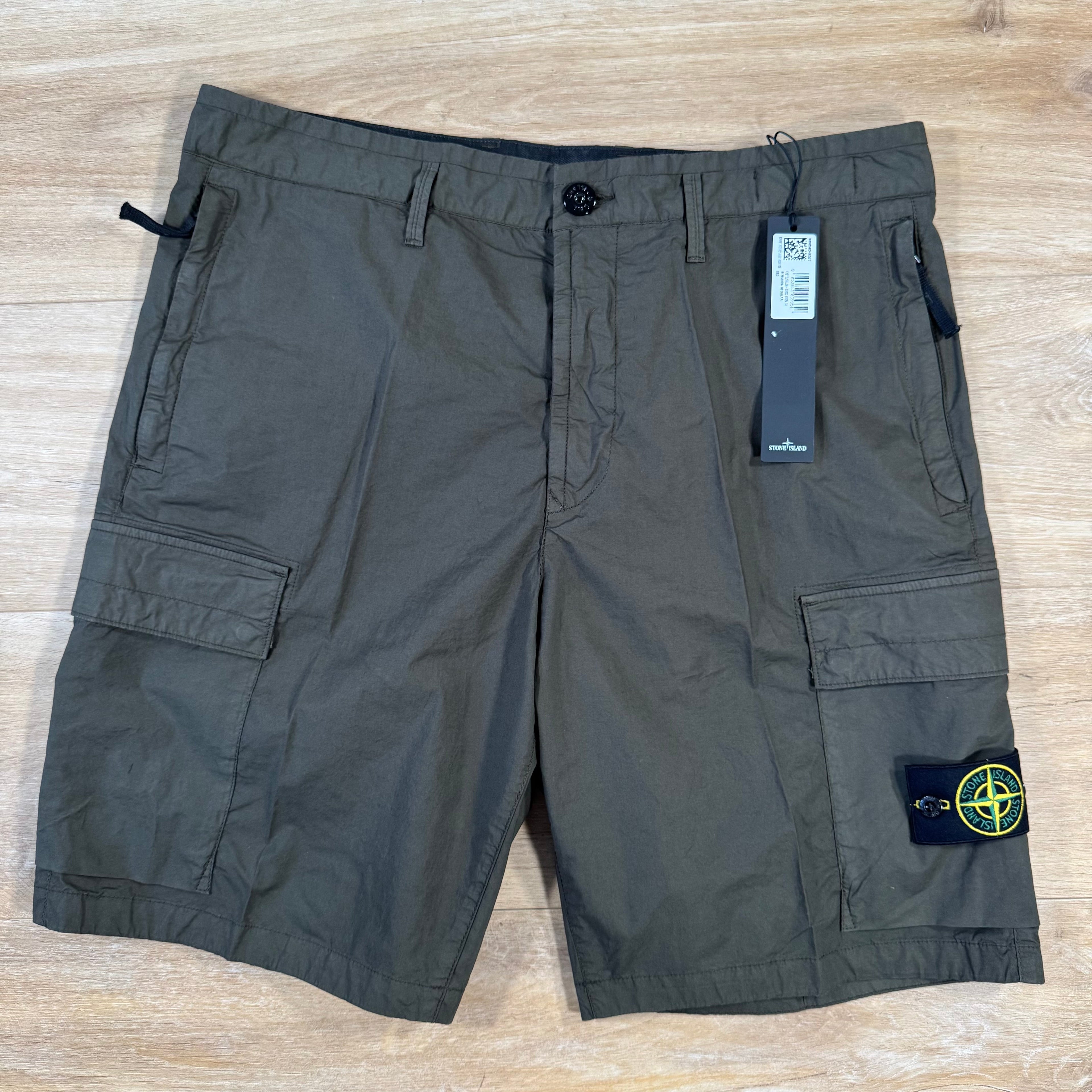 Stone Island Stretch Tela Cargo Bermuda Shorts in Military Green Ironleague
