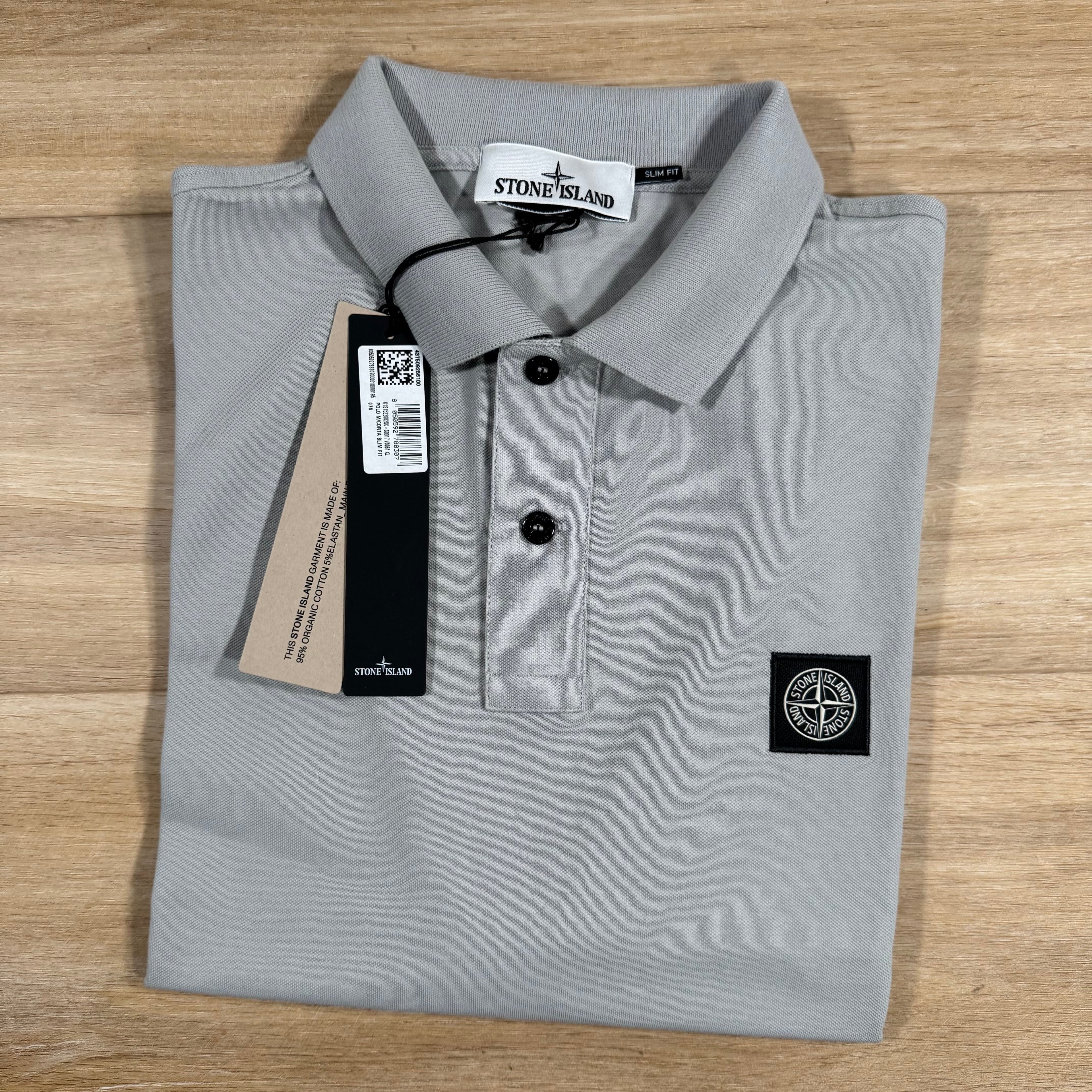 Stone Island Organic Cotton Pique Polo Shirt in Pearl Grey Ironleague