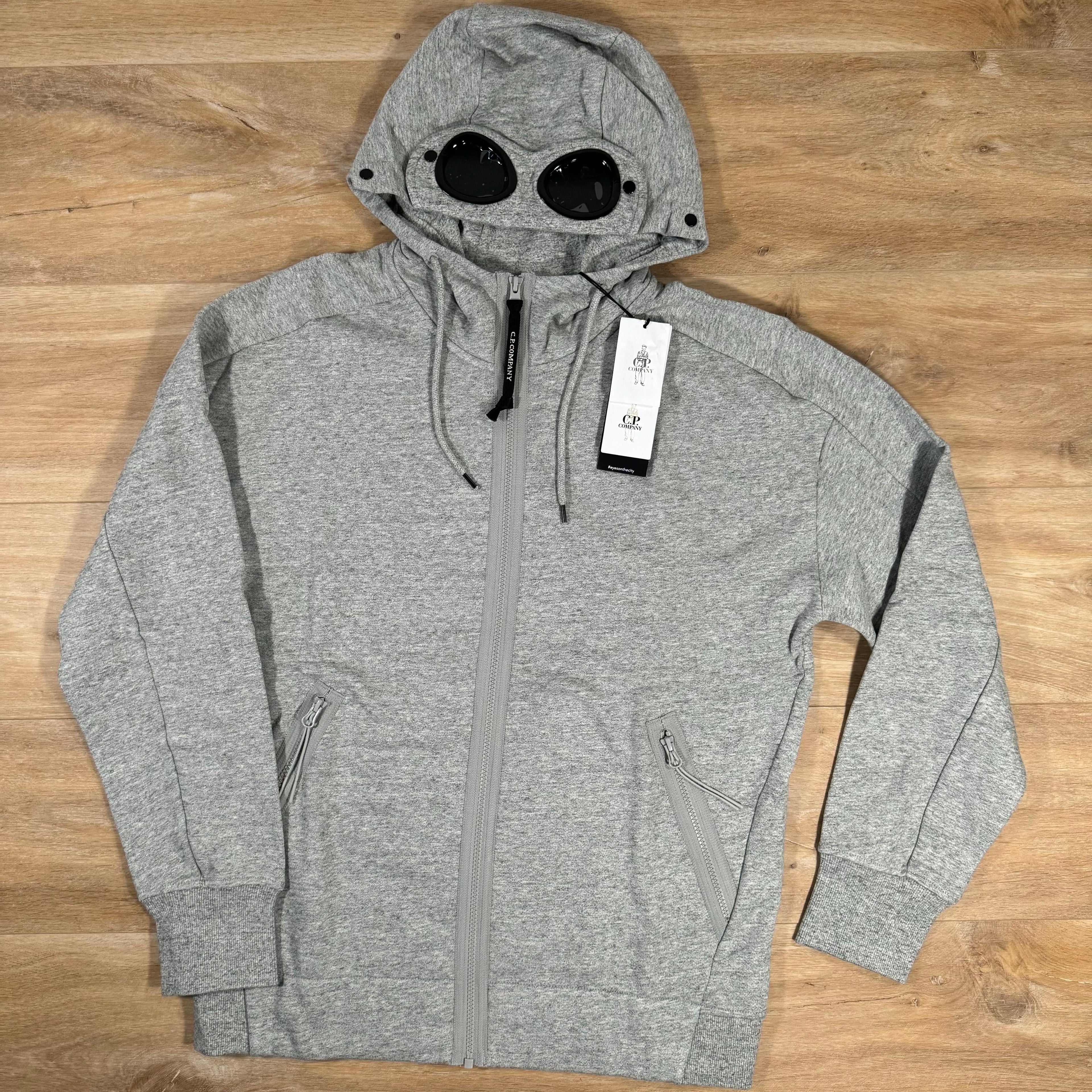 CP Company Diagonal Raised Zipped Goggle Hoodie in Grey Ironleague