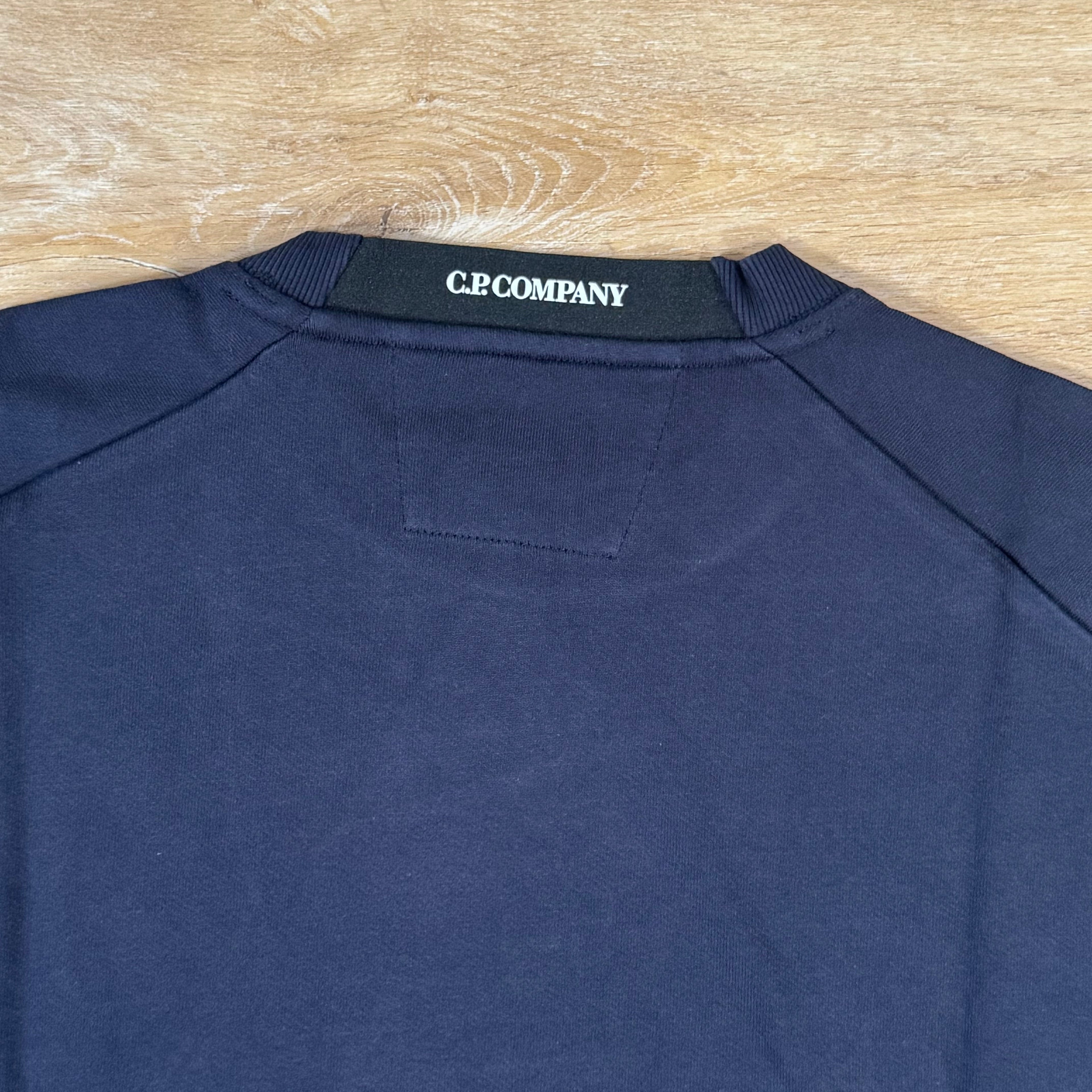CP Company Diagonal Raised Fleece Crewneck Lens Sweatshirt in Navy Ironleague