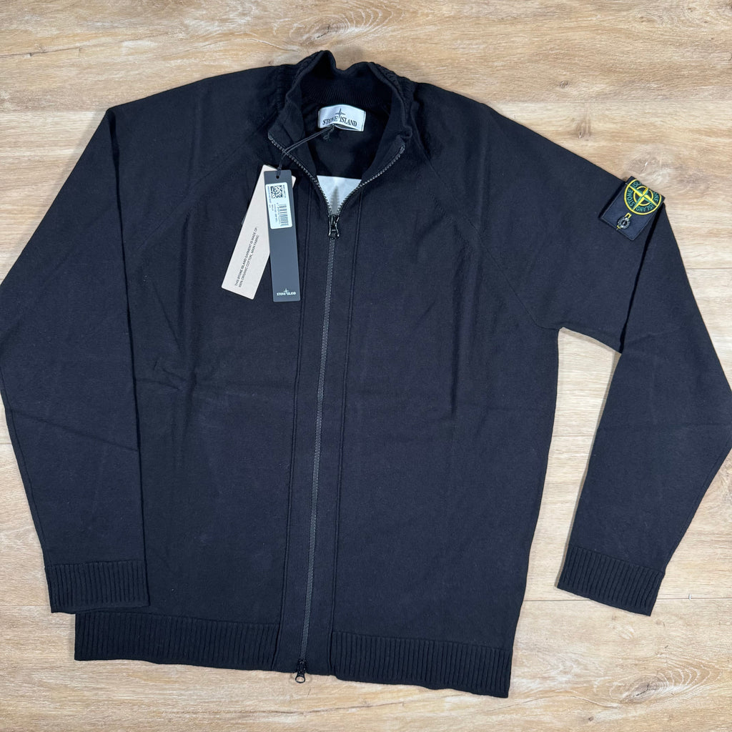 Stone Island Light Organic Cotton Knit Cardigan in Black Ironleague