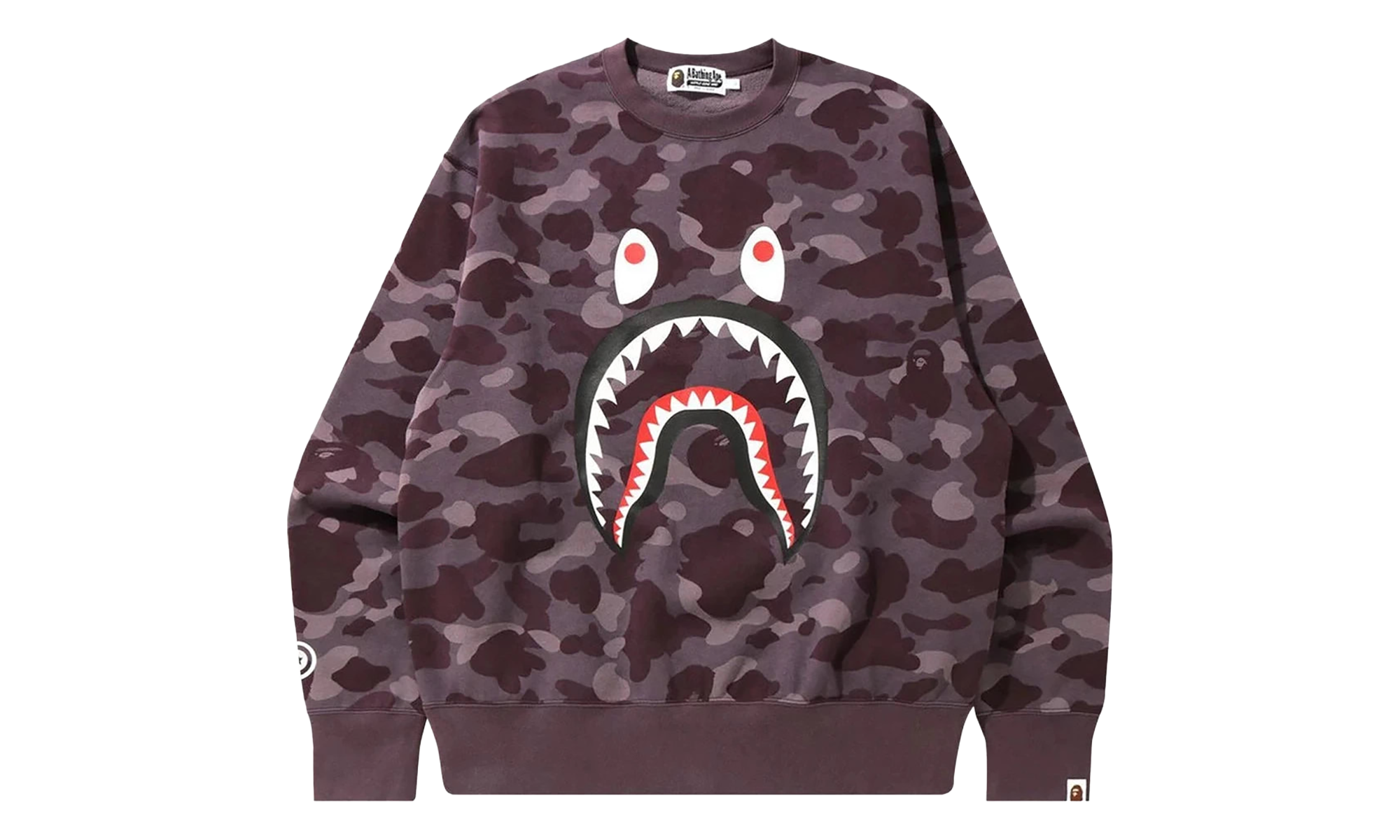 BAPE Color Camo Shark Relaxed Fit Crewneck Sweatshirt Burgundy 1H30 113 014 BURGUNDY