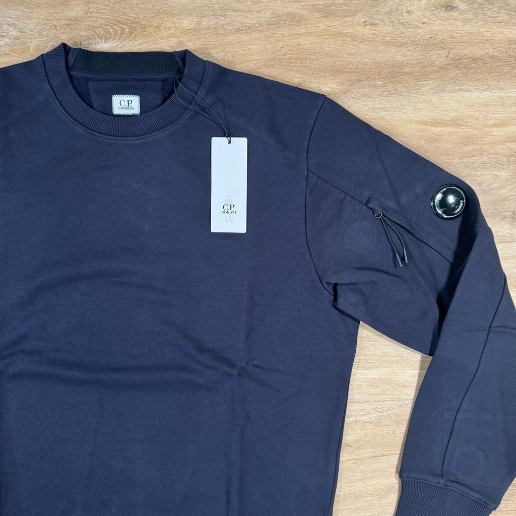 CP Company Diagonal Raised Fleece Crewneck Lens Sweatshirt in Navy Ironleague