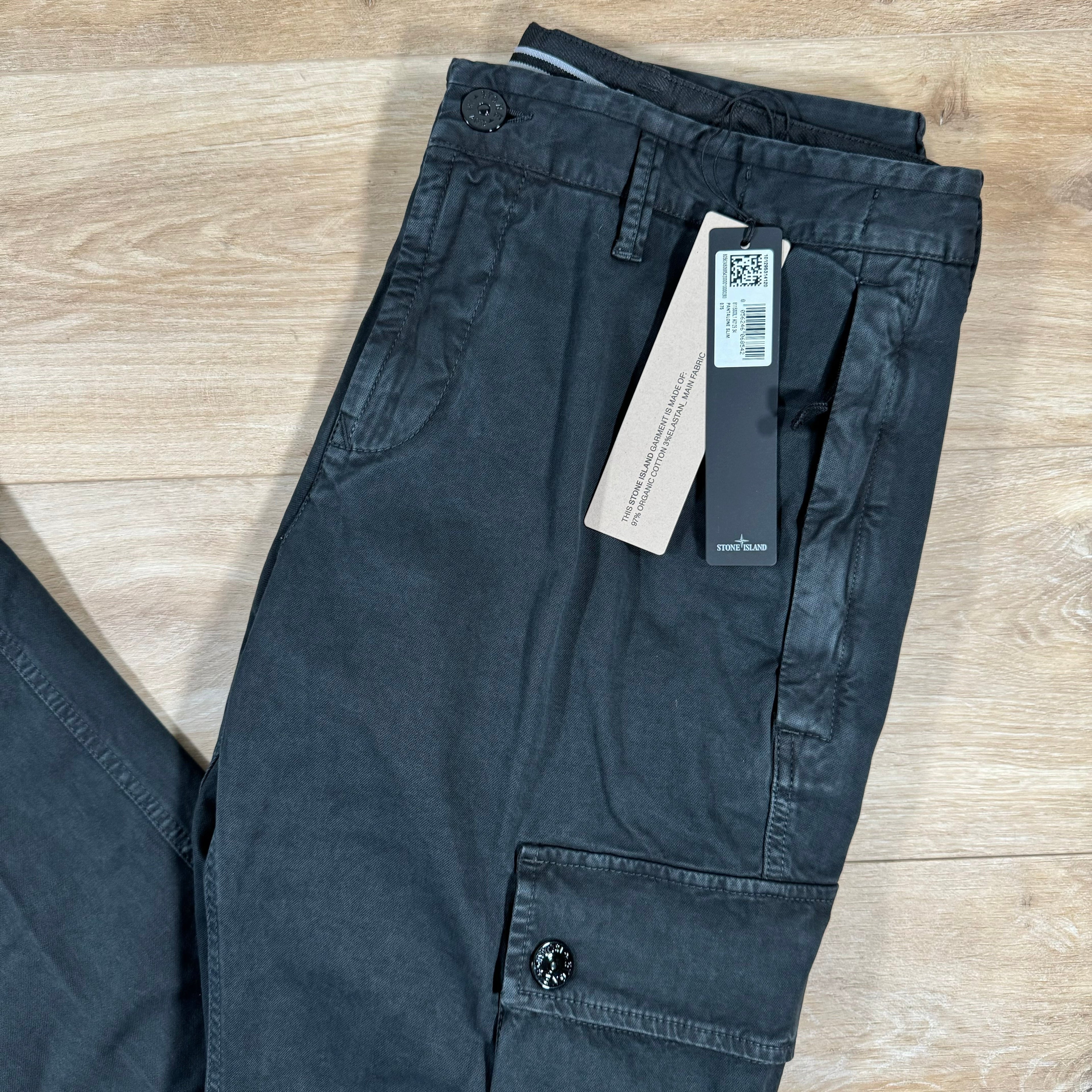 Stone Island Brushed Old Effect Cargo Trousers in Black Ironleague