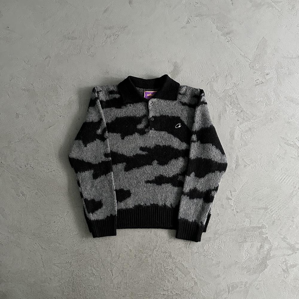 Corteiz More Hair Fuzzy Collar Sweater - Black/Grey Ironleague