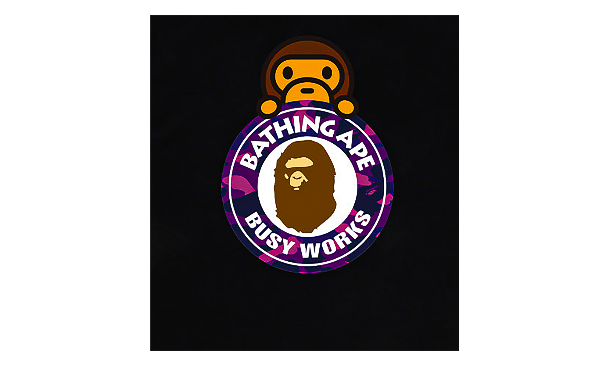 BAPE Camo Color Milo on Busy Works SS Tee Black/Purple Camo 0ZXTEMX00710Q BKS