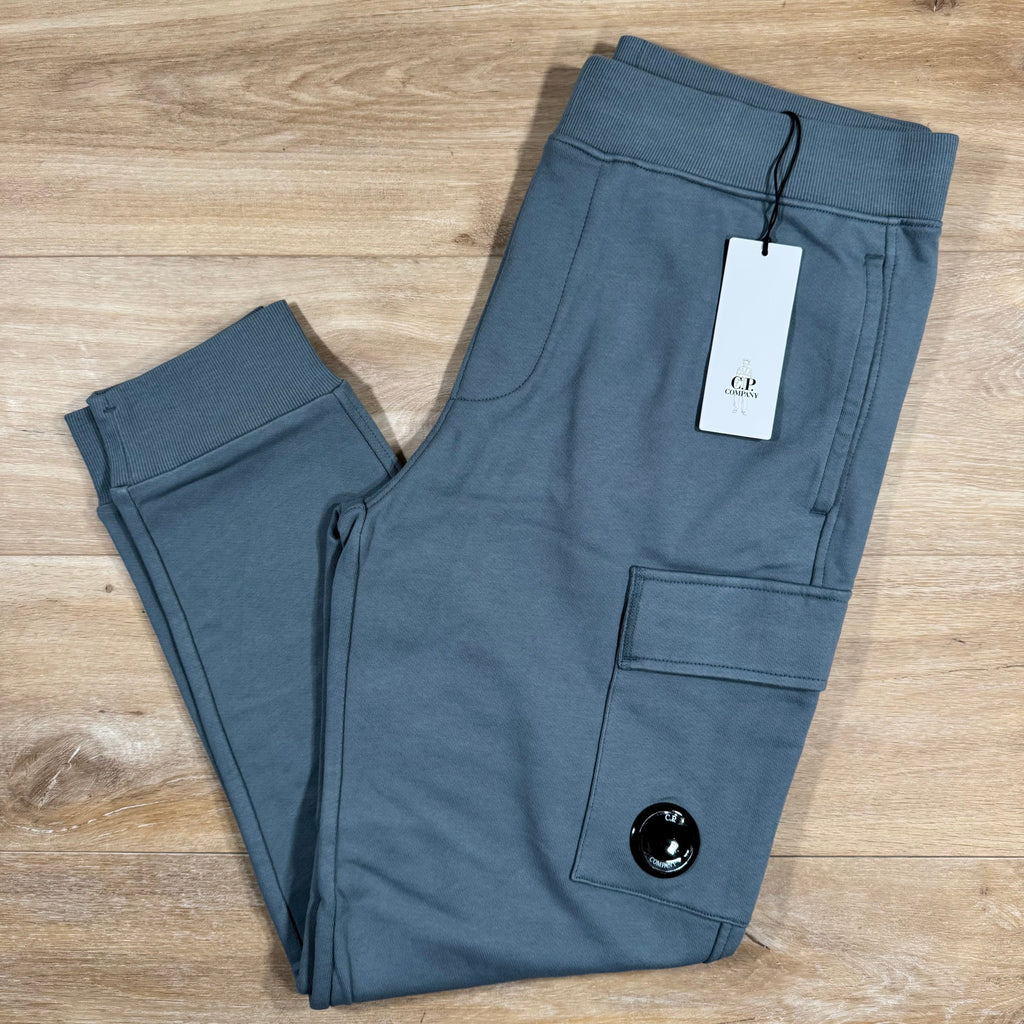 CP Company Diagonal Raised Fleece Lens Sweatpants in Stormy Weather - Blue Ironleague