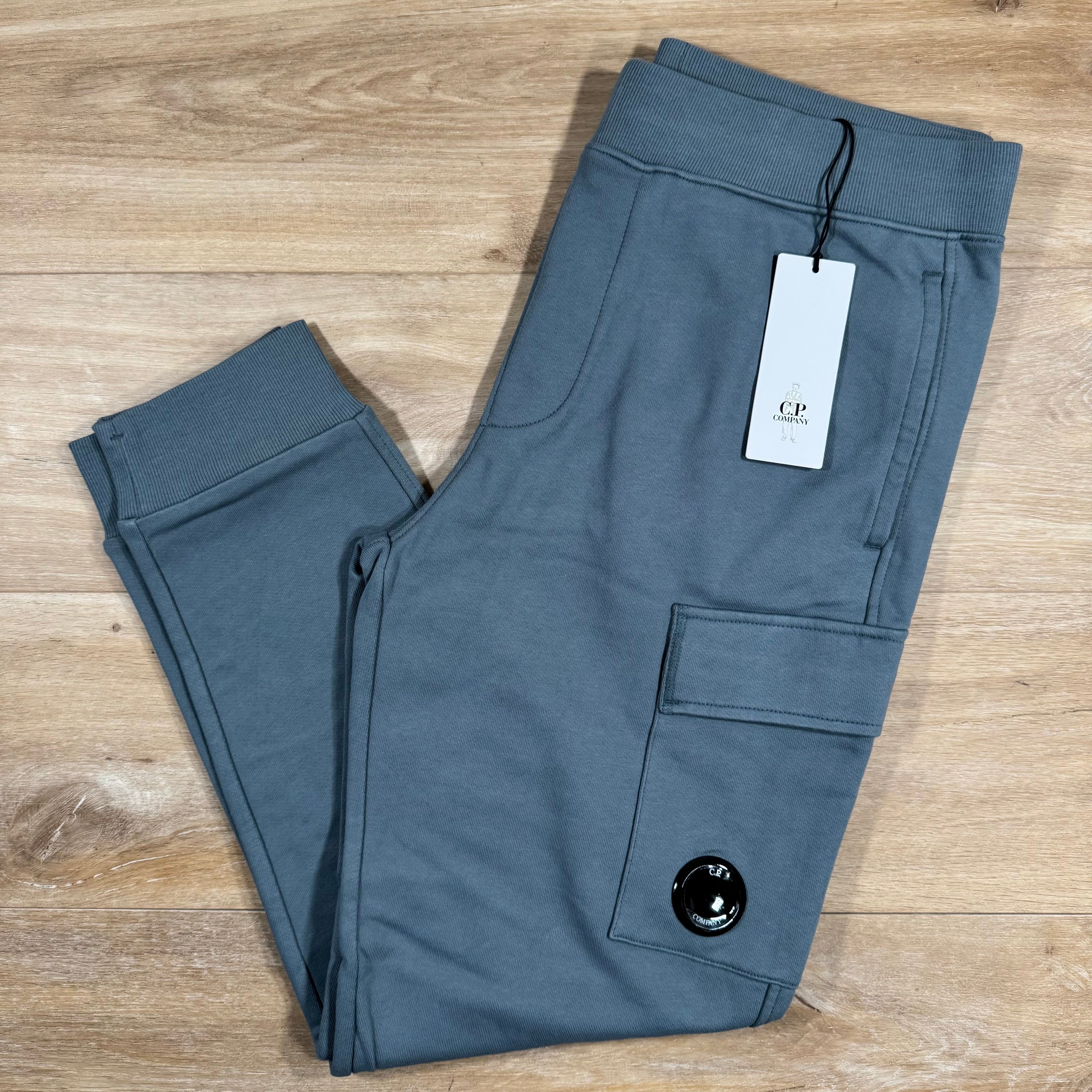 CP Company Diagonal Raised Fleece Lens Sweatpants in Stormy Weather - Blue Ironleague