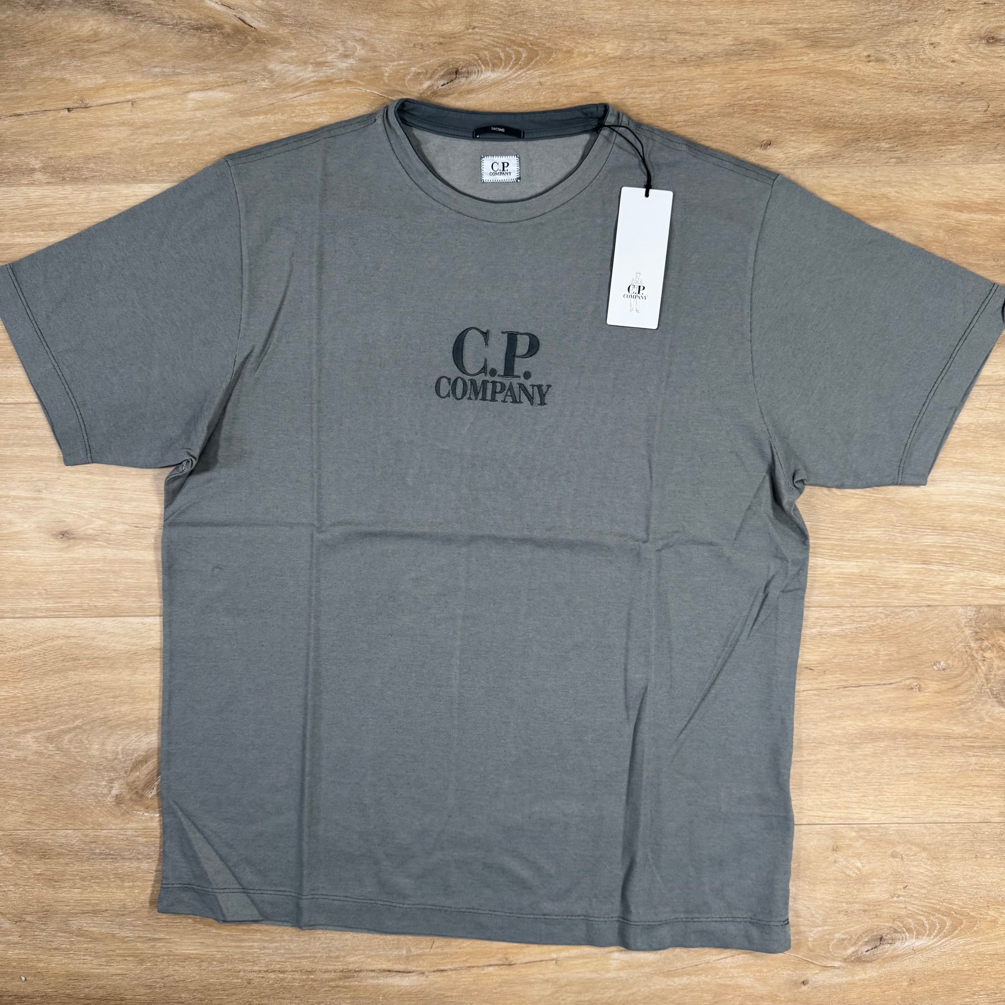 CP Company Tacting Piquet Embroidery T-Shirt in Smoked Pearl - Grey Ironleague