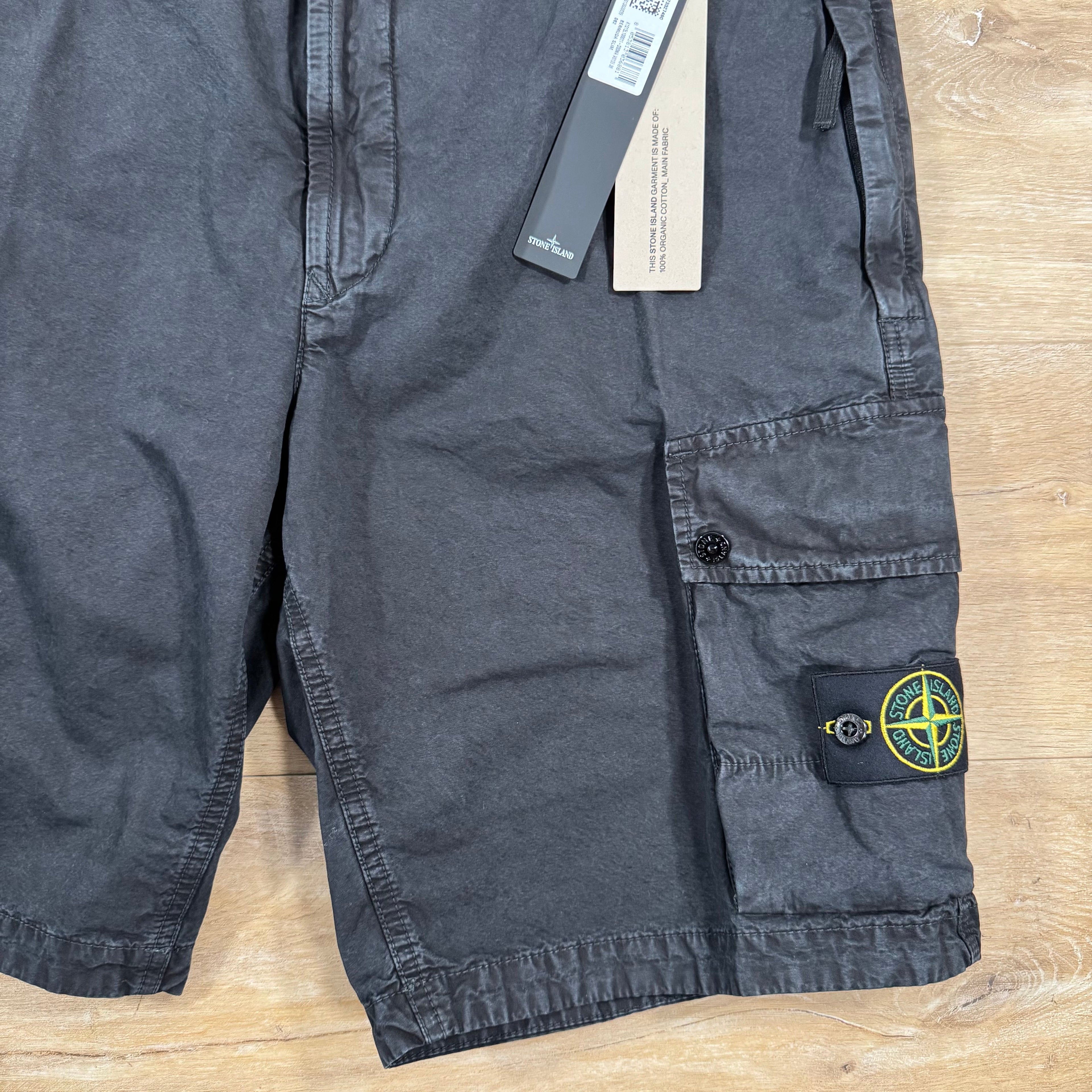 Stone Island Brushed Cotton Cargo Bermuda Shorts in Black Ironleague