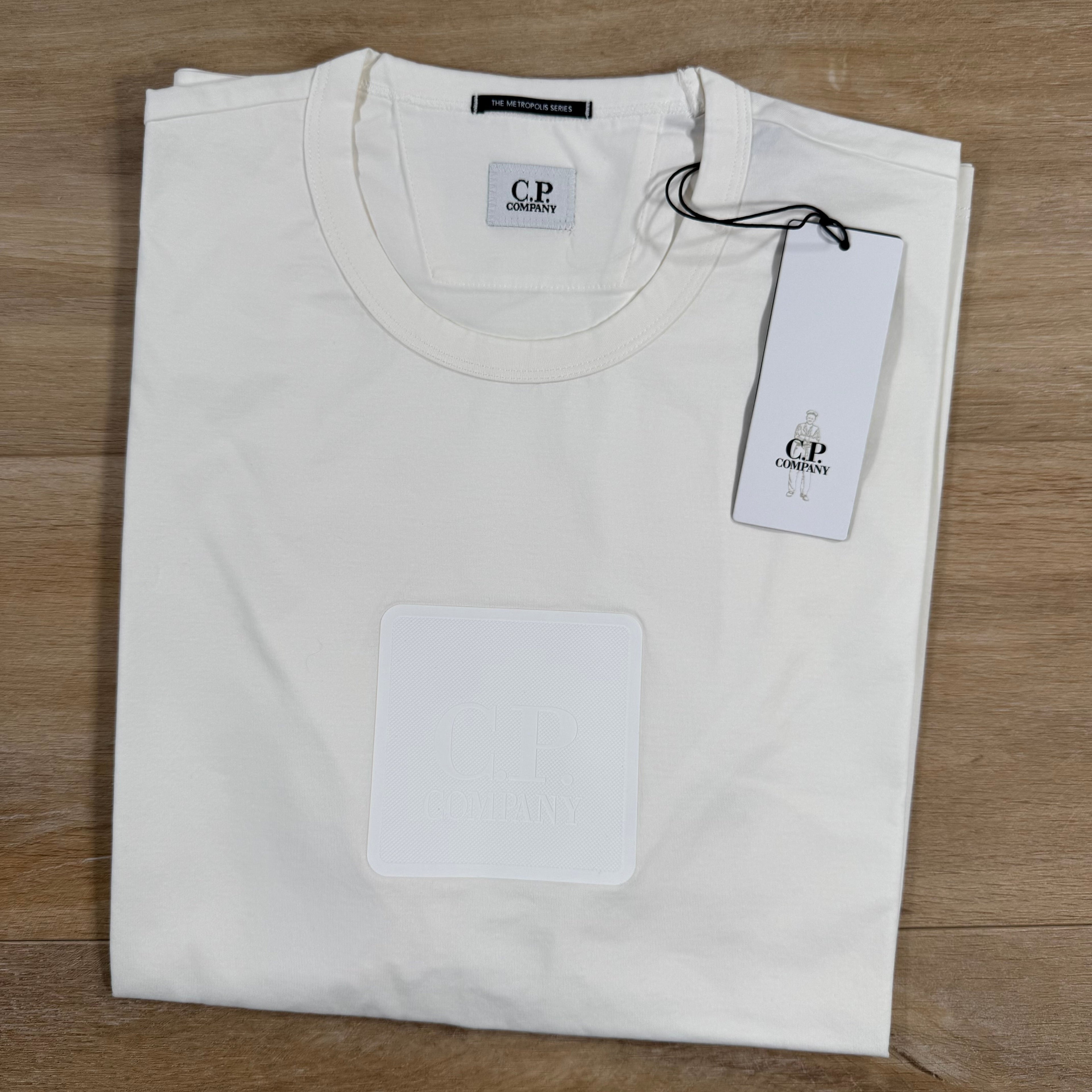 CP Company Metropolis Series Rubberized Logo T-Shirt in Gauze White Ironleague