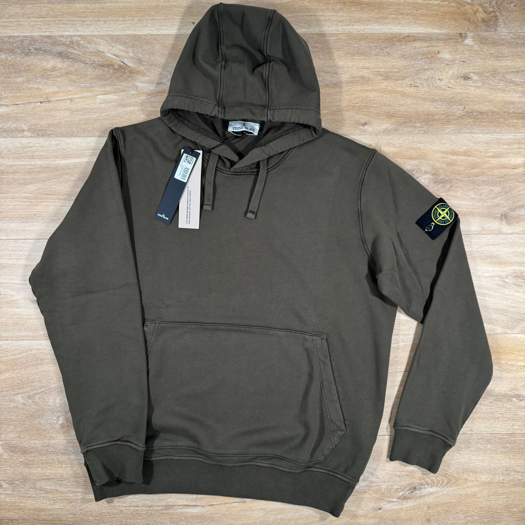 Stone Island Organic Cotton Fleece Pullover Hoodie in Military Green Ironleague