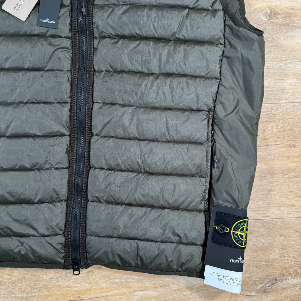 Stone Island Nylon Down-TC Vest in Military Green Ironleague