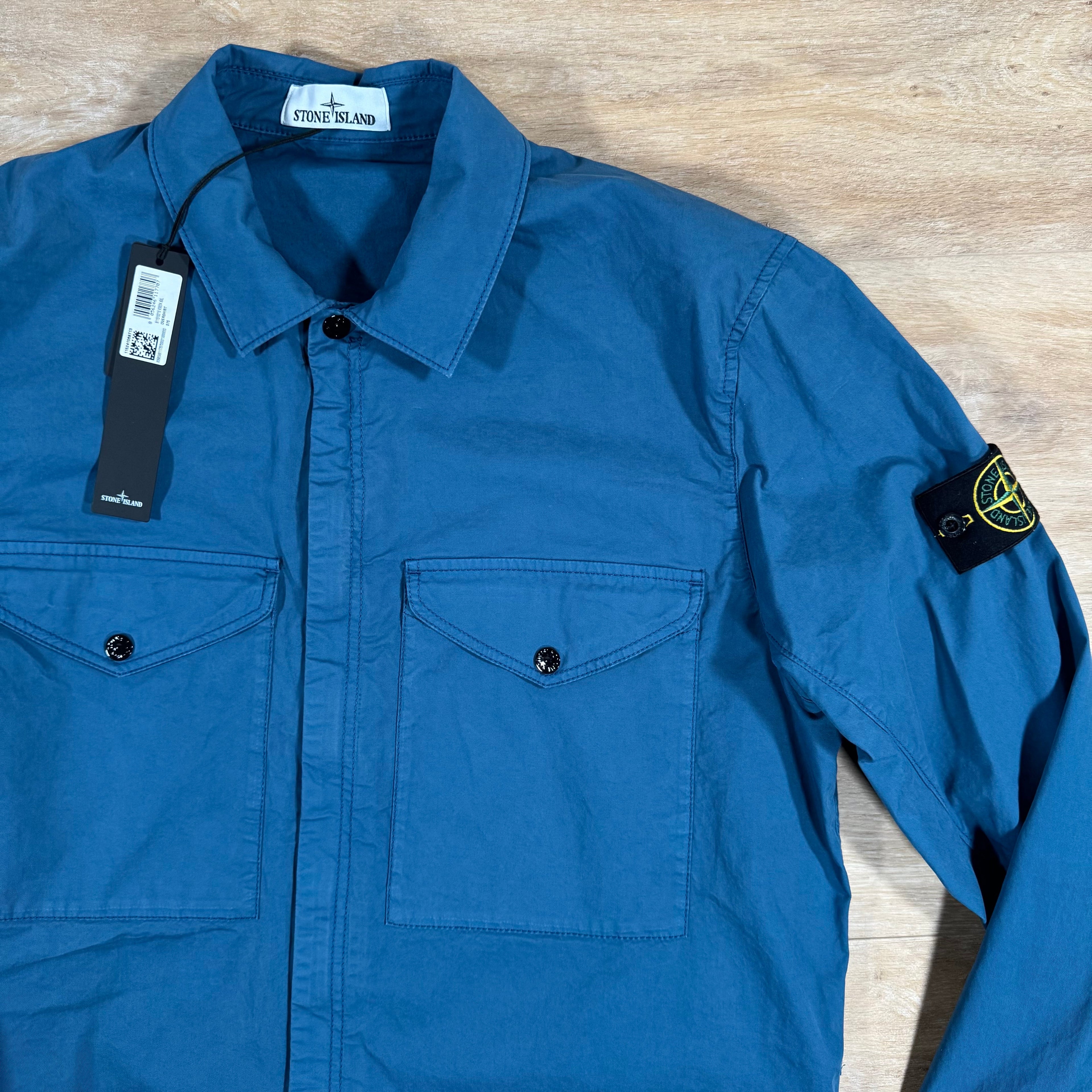 Stone Island Supima Twill Stretch-TC Overshirt in Avio Blue Ironleague
