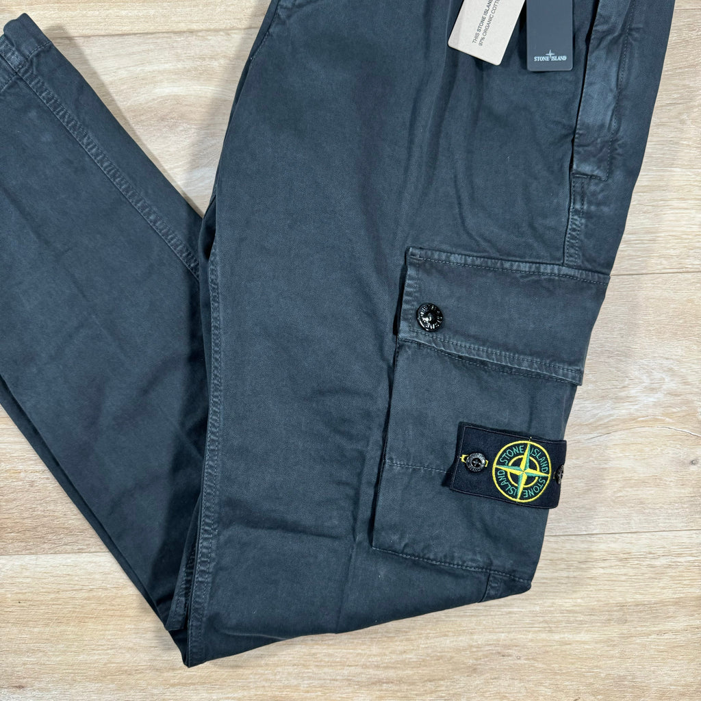 Stone Island Brushed Old Effect Cargo Trousers in Black Ironleague