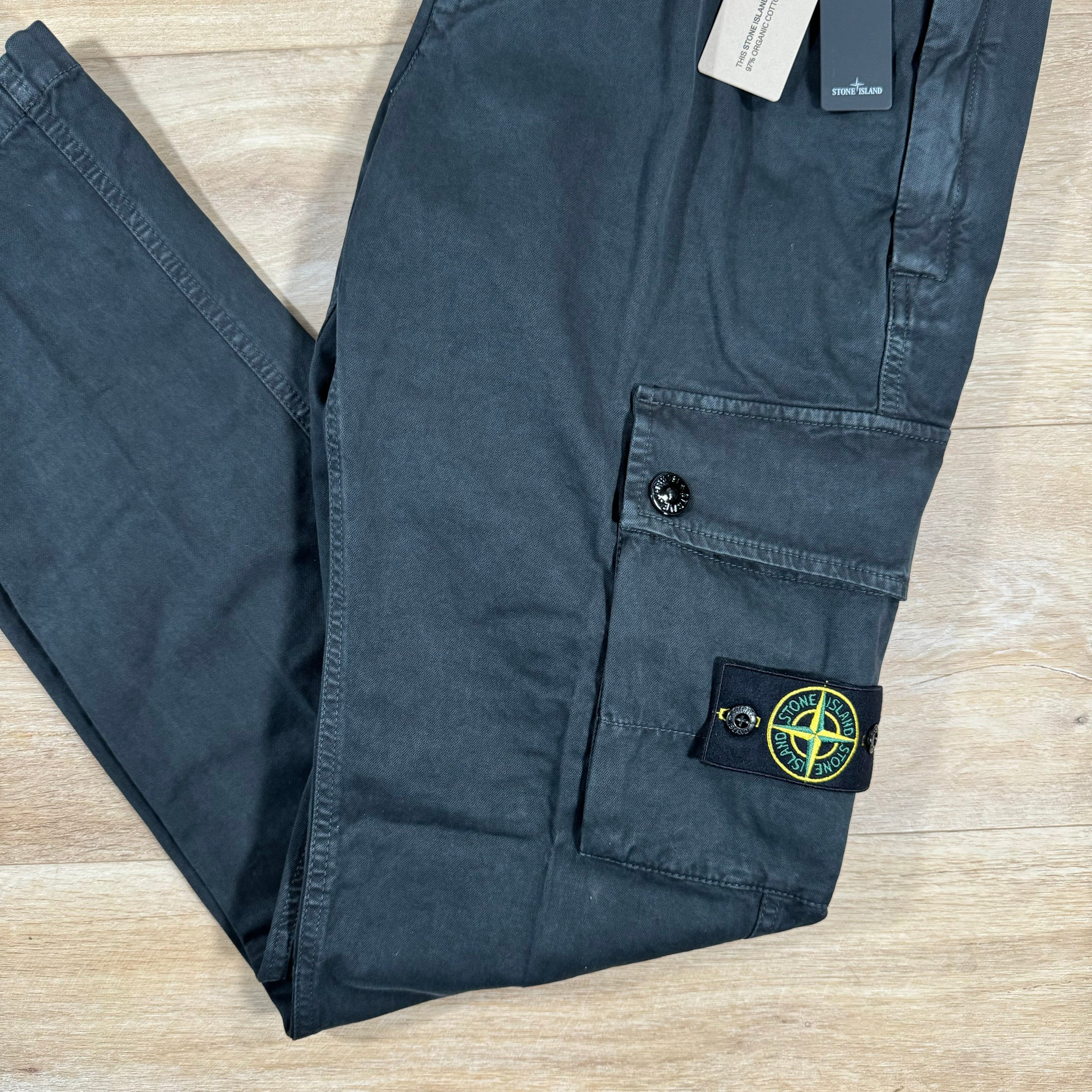 Stone Island Brushed Old Effect Cargo Trousers in Black Ironleague